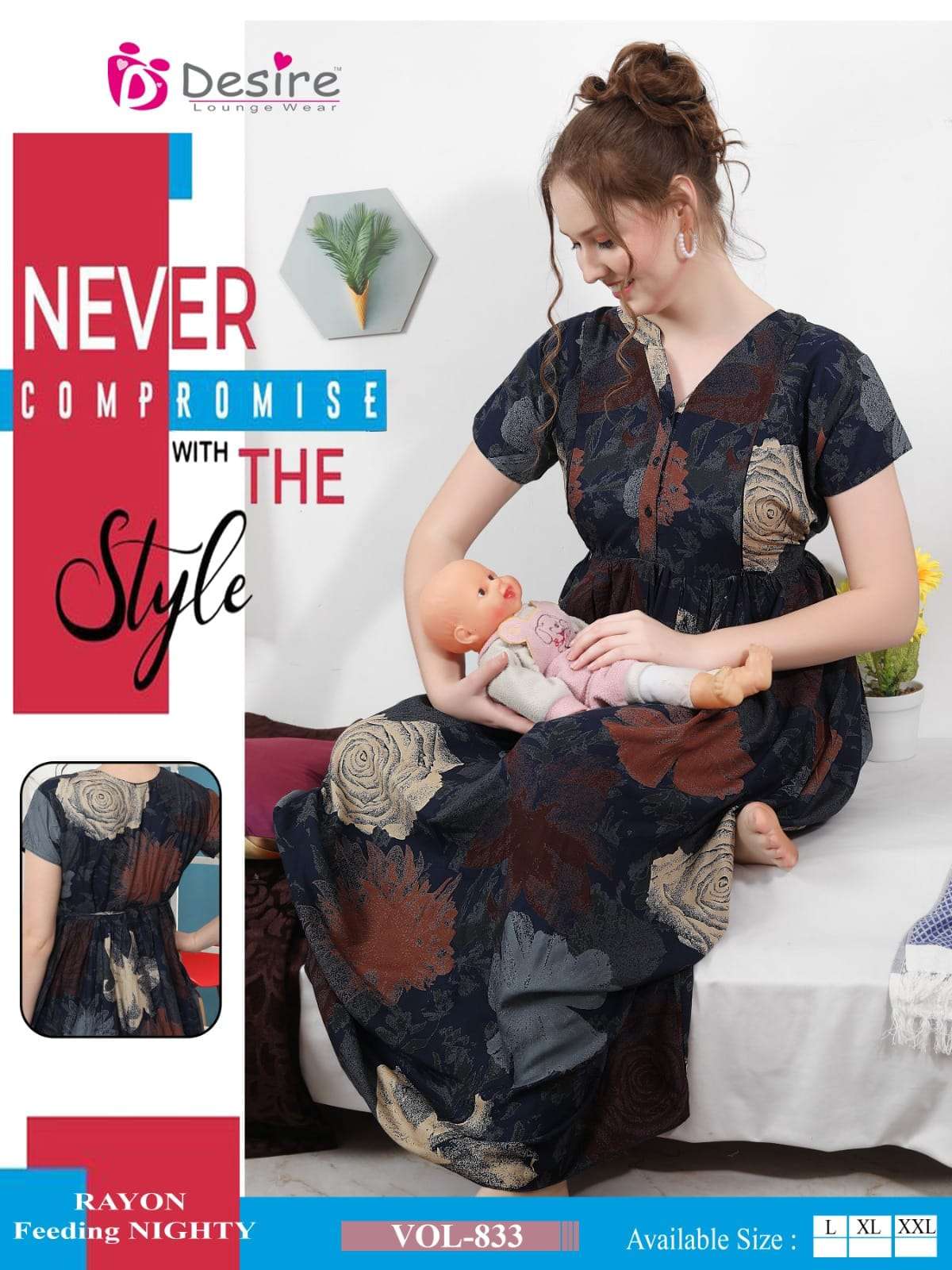 DESIRE VOL 832 RAYON FEEDING PATTERN NIGHTIES