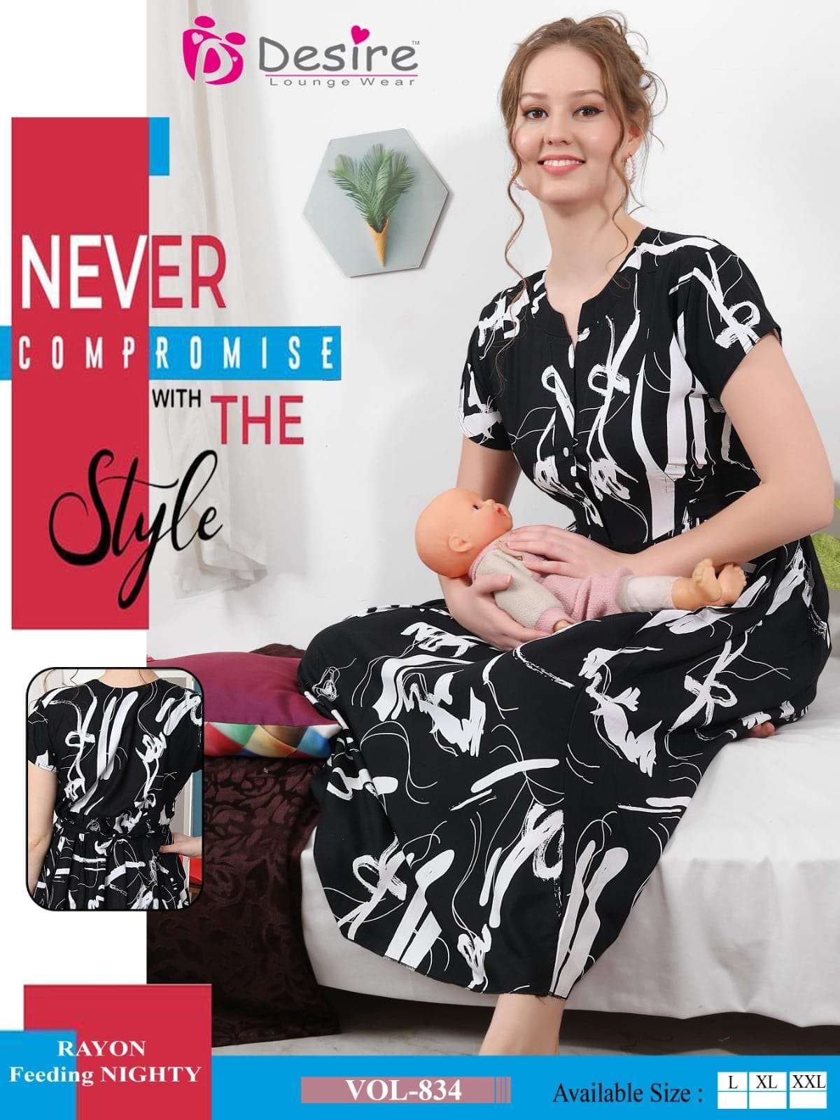 DESIRE VOL 832 RAYON FEEDING PATTERN NIGHTIES