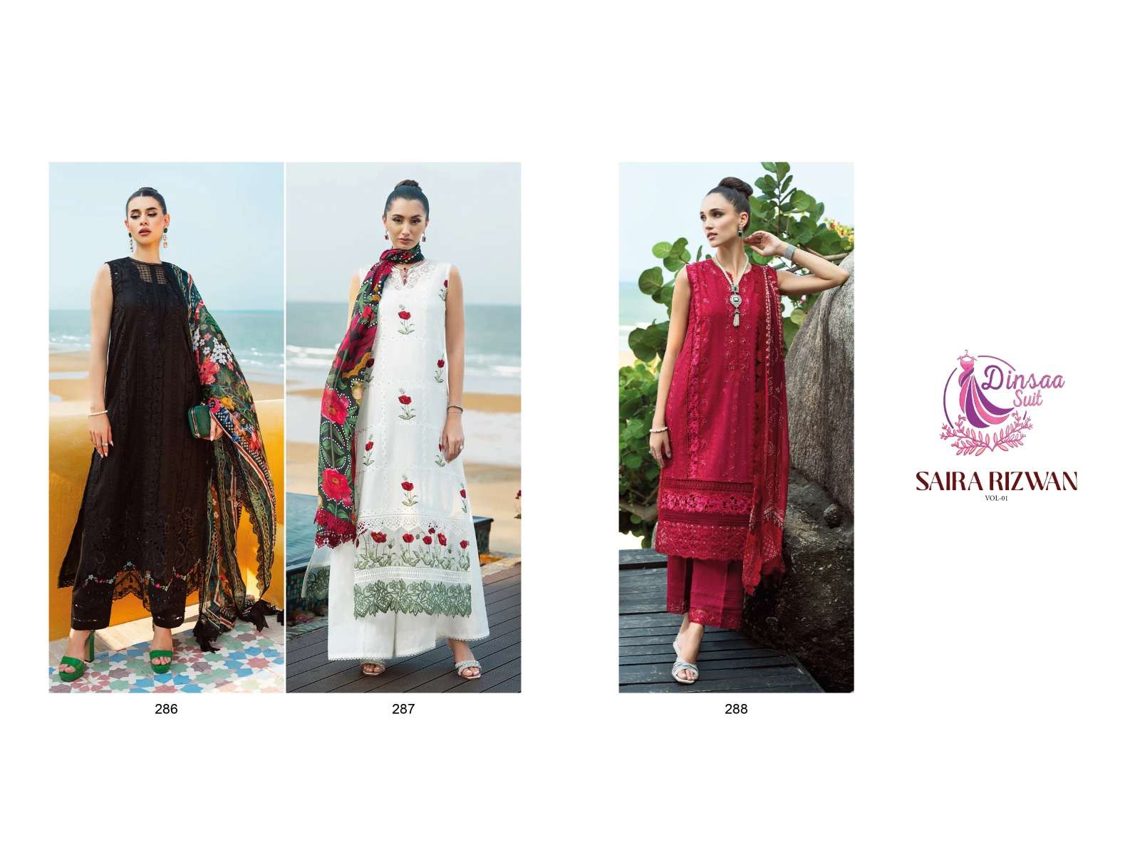 DINSAA SUIT SAIRA RIZWAN VOL 1 COTTON HEAVY EMBROIDERY WORK SUIT