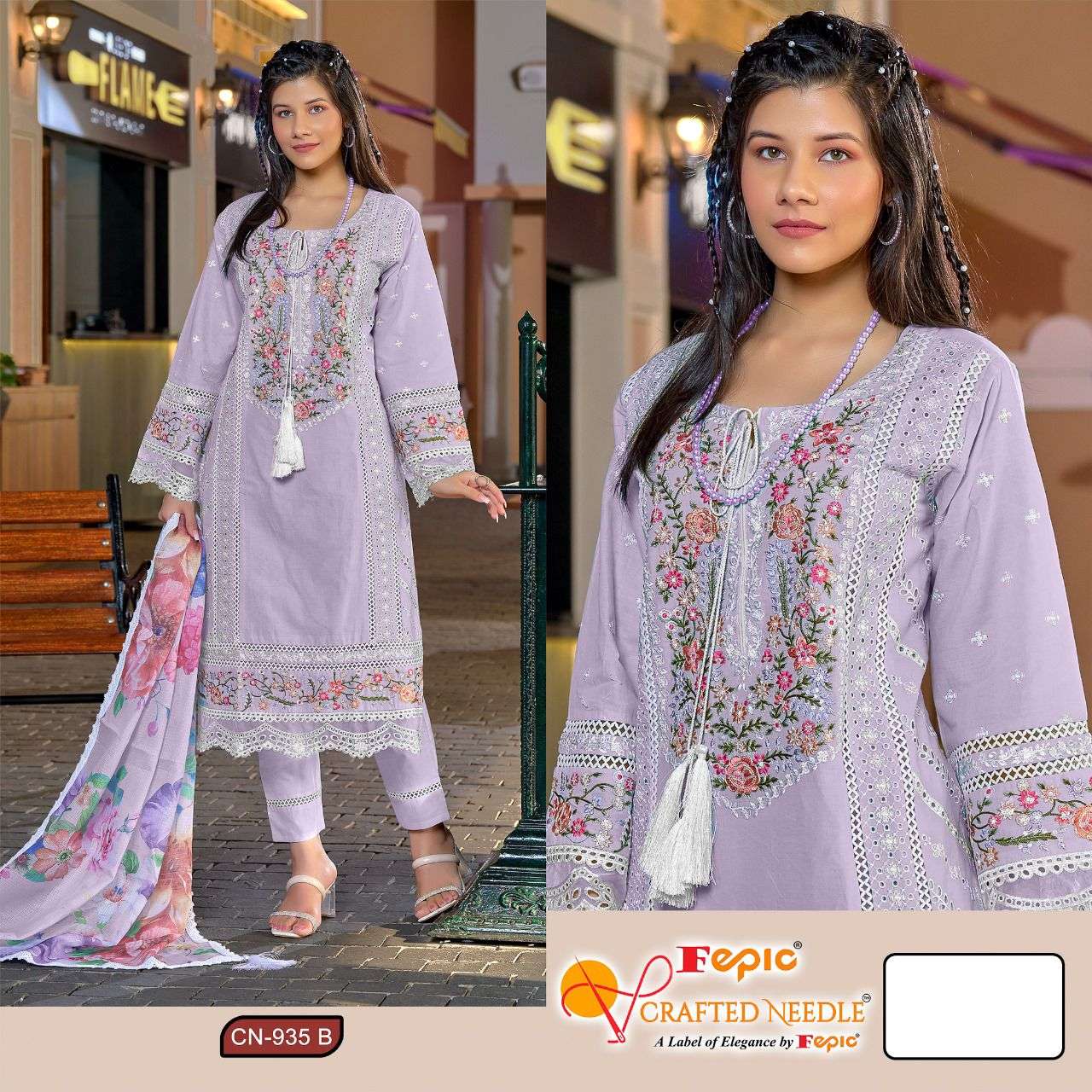 FEPIC CRAFTED NEEDLE CN 935 COTTON HEAVY EMBROIDERED SUIT