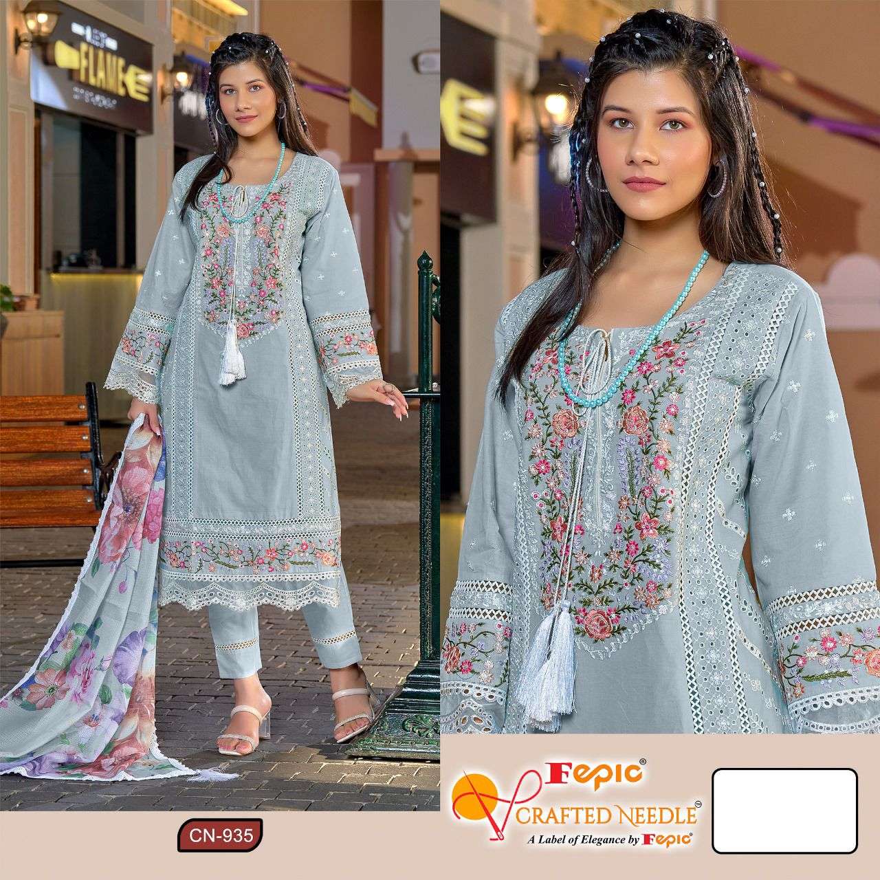 FEPIC CRAFTED NEEDLE CN 935 COTTON HEAVY EMBROIDERED SUIT