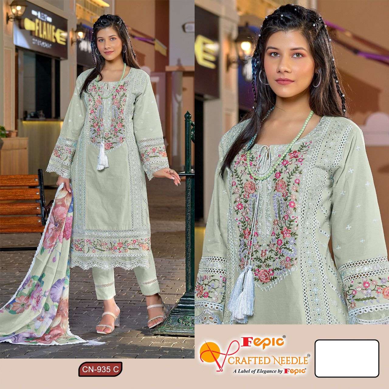 FEPIC CRAFTED NEEDLE CN 935 COTTON HEAVY EMBROIDERED SUIT