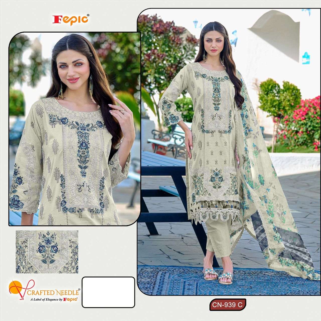 FEPIC CRAFTED NEEDLE CN 939 COTTON HEAVY EMBROIDERED SUIT