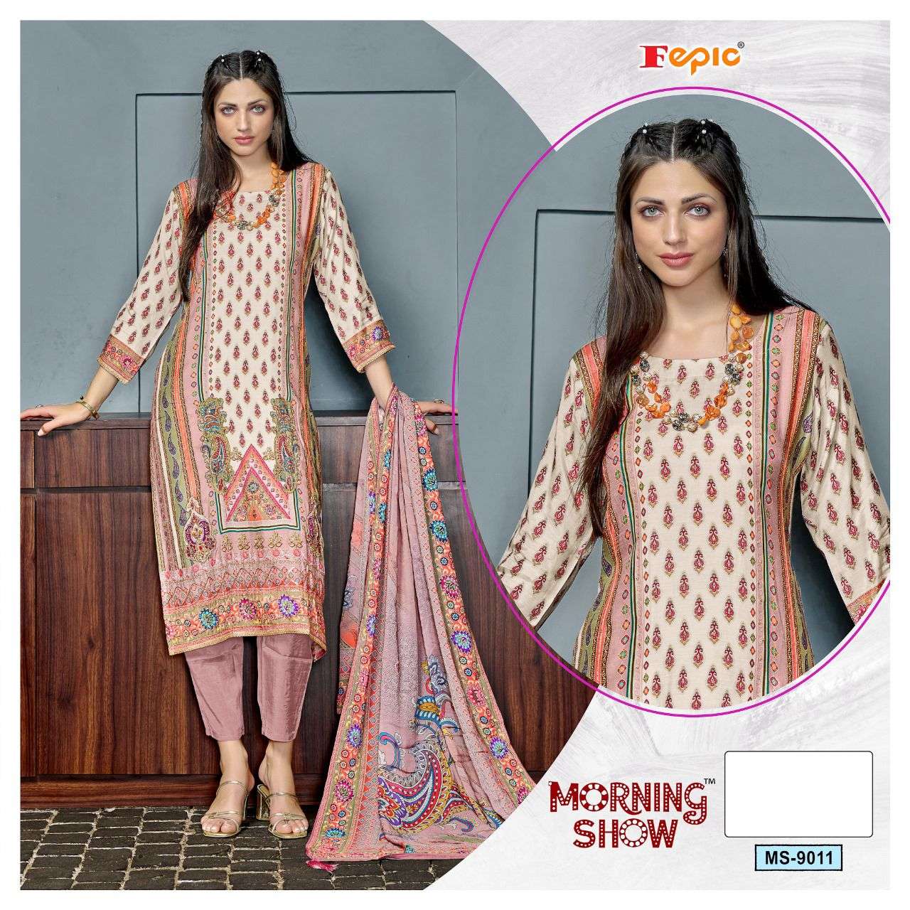 FEPIC MORNING SHOW MS 9011 MUSLIN DESIGNER READY MADE SUIT