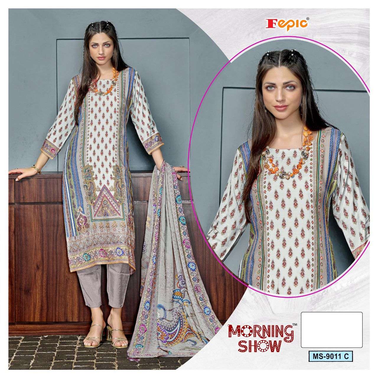FEPIC MORNING SHOW MS 9011 MUSLIN DESIGNER READY MADE SUIT