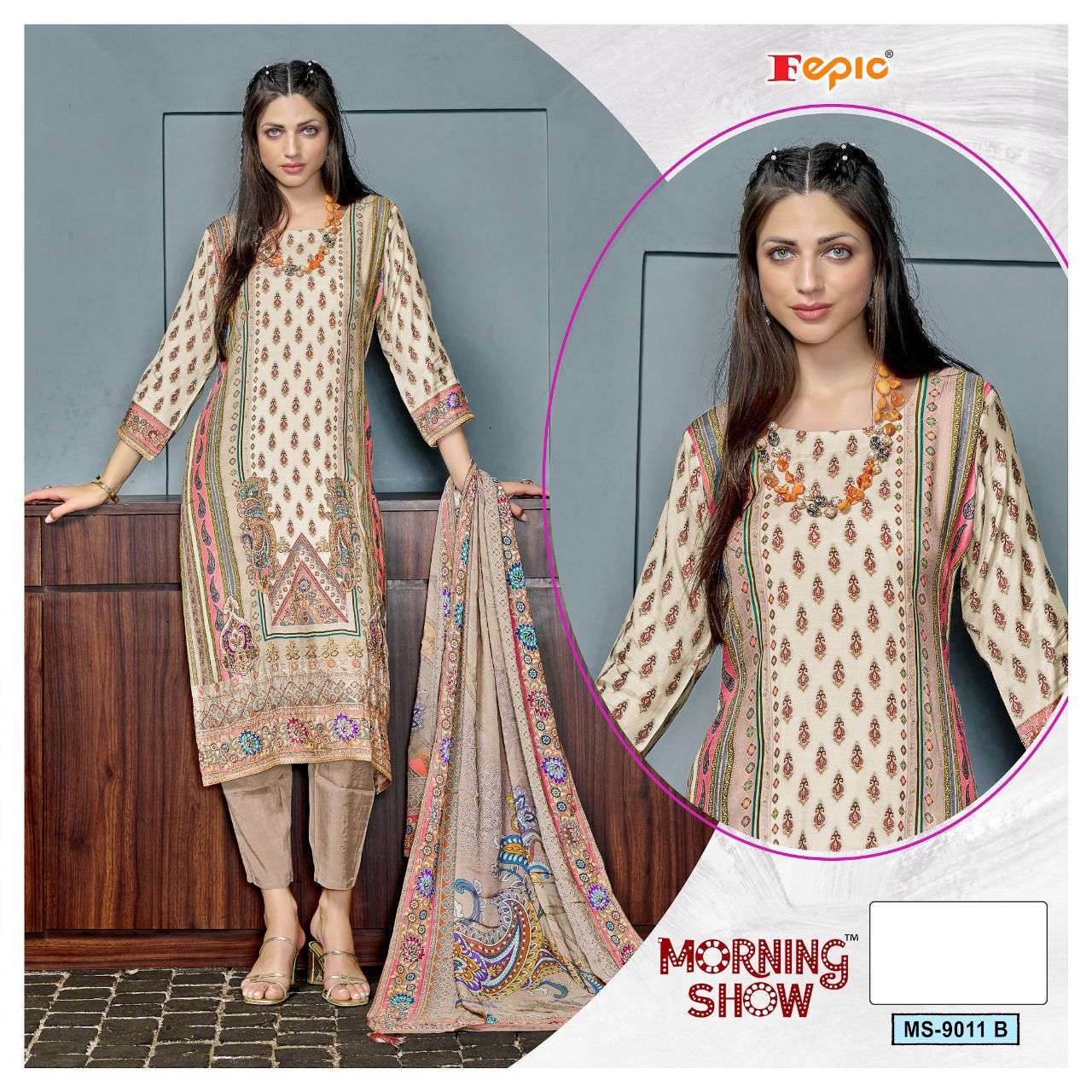 FEPIC MORNING SHOW MS 9011 MUSLIN DESIGNER READY MADE SUIT