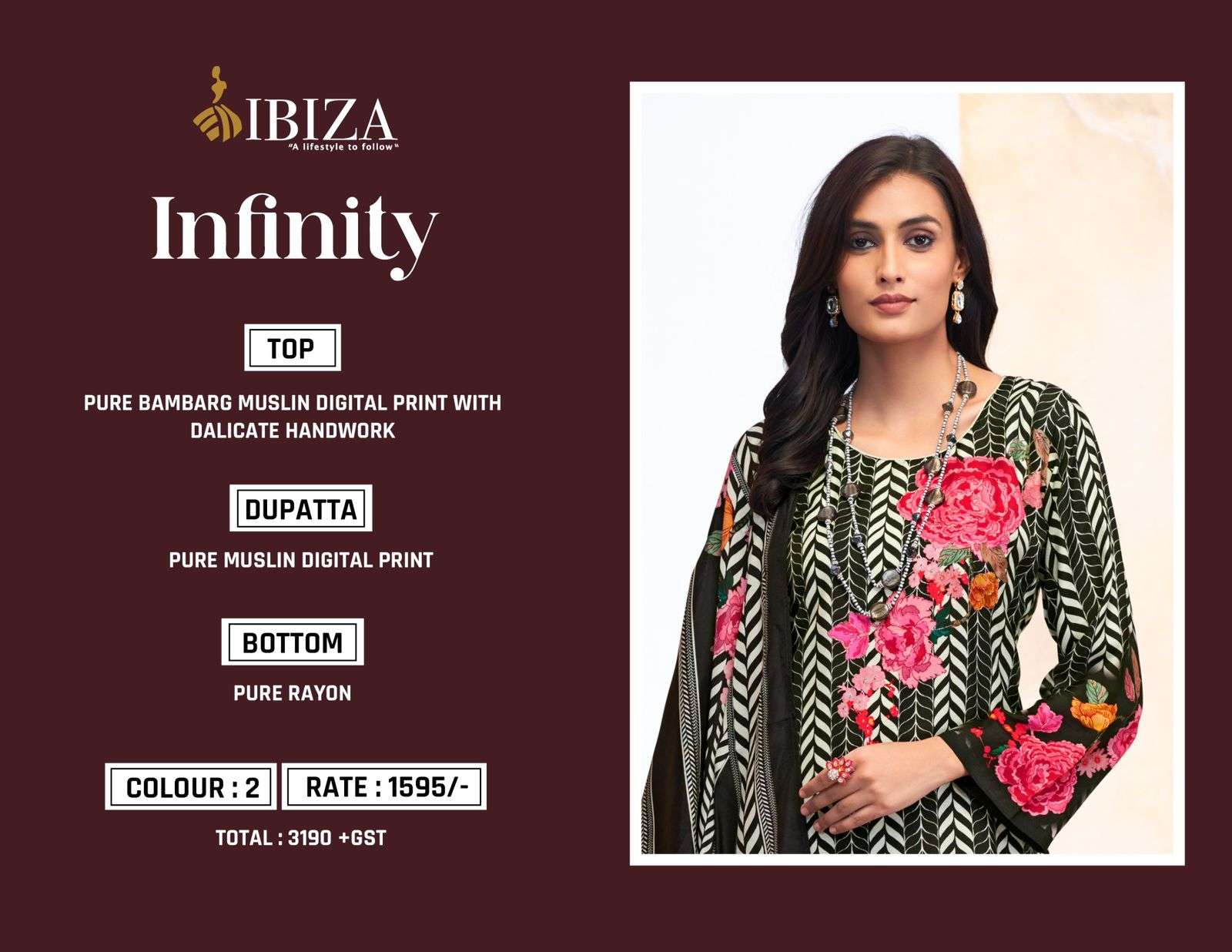 IBIZA INFINITY MUSLIN DIGITAL PRINT WITH HAND WORK SUIT