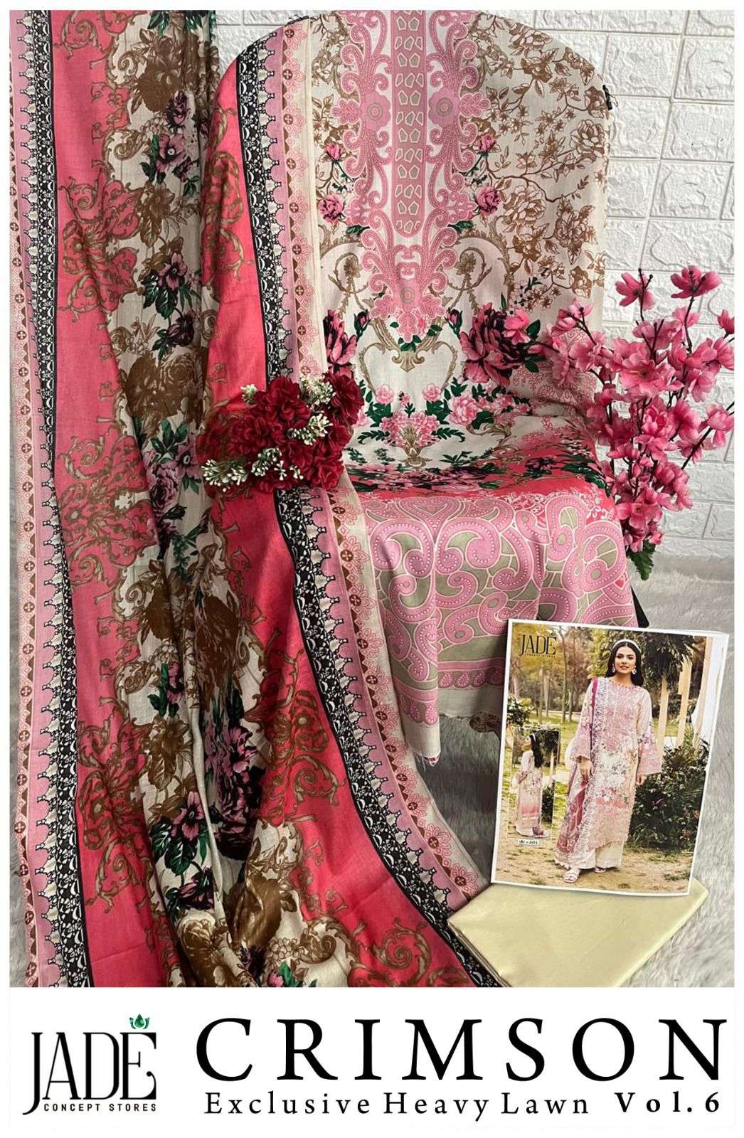 JADE CRIMSON EXCLUSIVE HEAVY LAWN COLLECTION VOL 6 COTTON SUIT