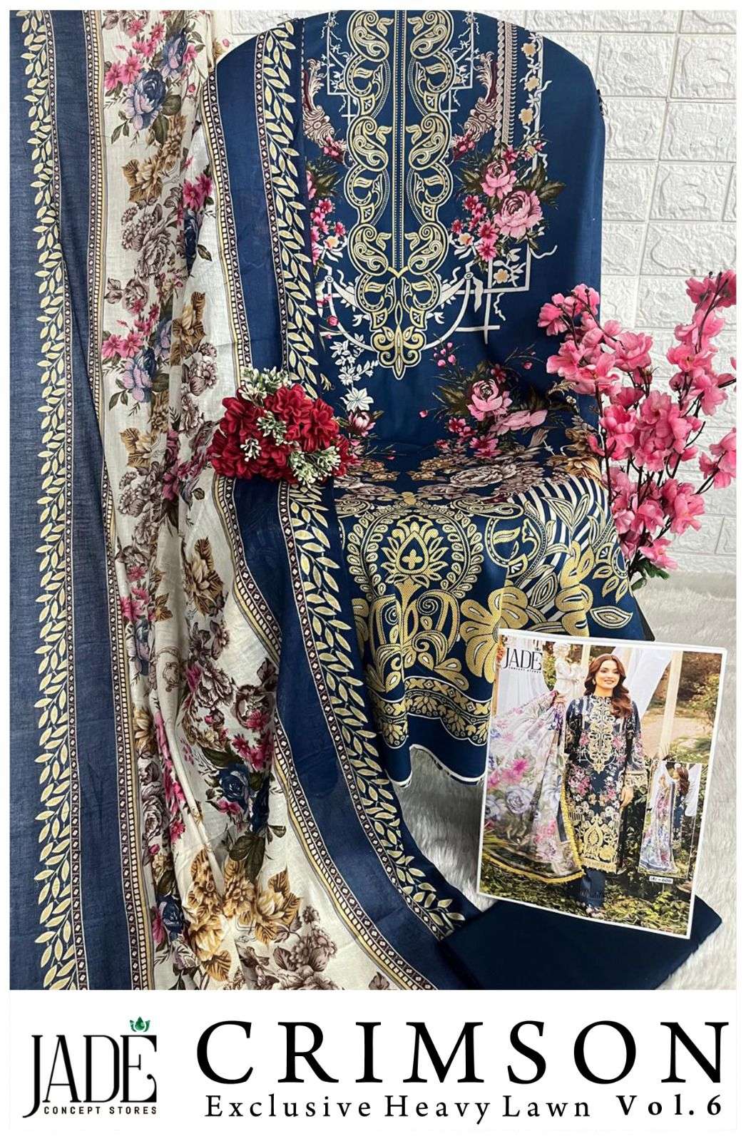JADE CRIMSON EXCLUSIVE HEAVY LAWN COLLECTION VOL 6 COTTON SUIT