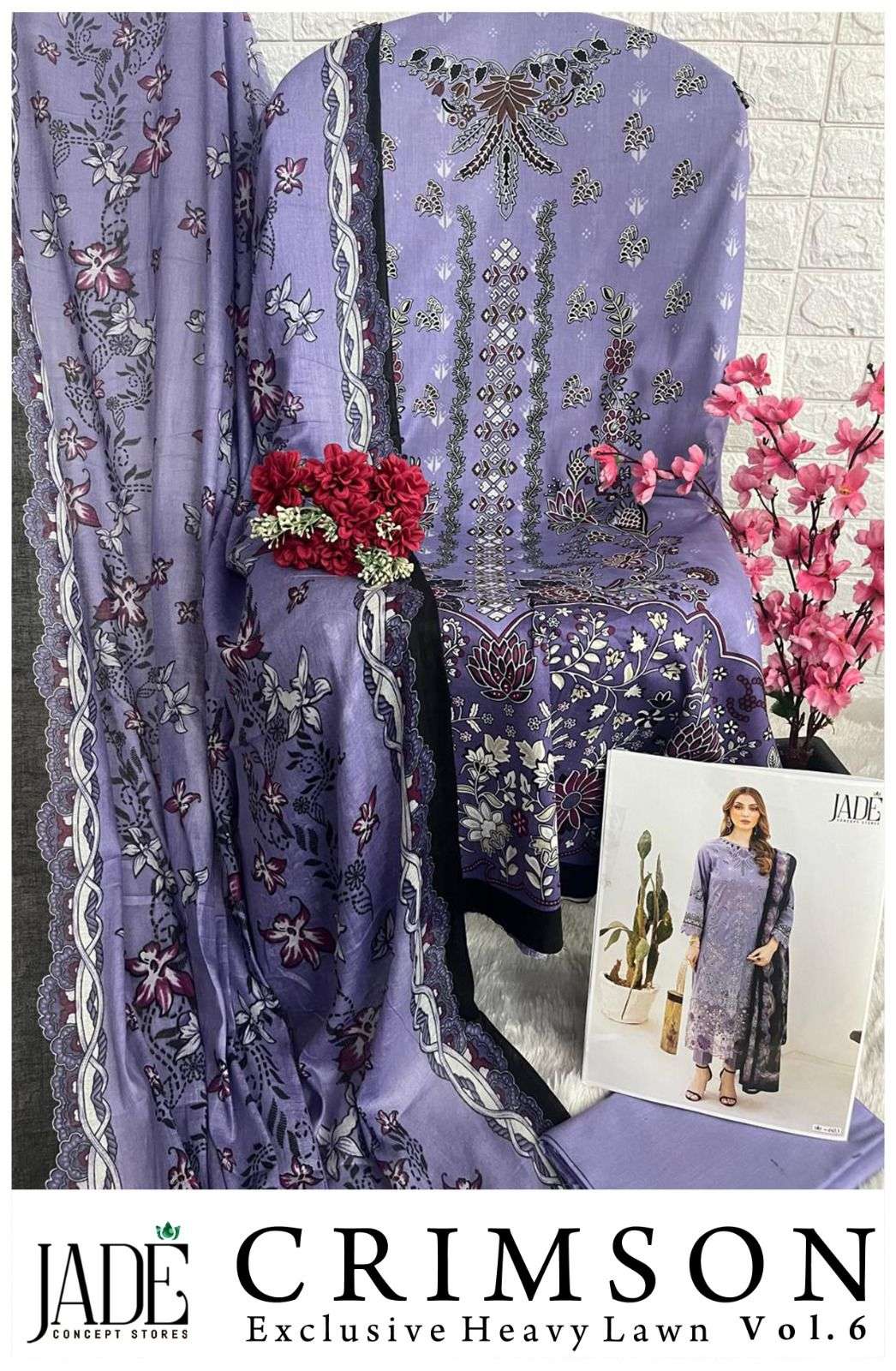 JADE CRIMSON EXCLUSIVE HEAVY LAWN COLLECTION VOL 6 COTTON SUIT