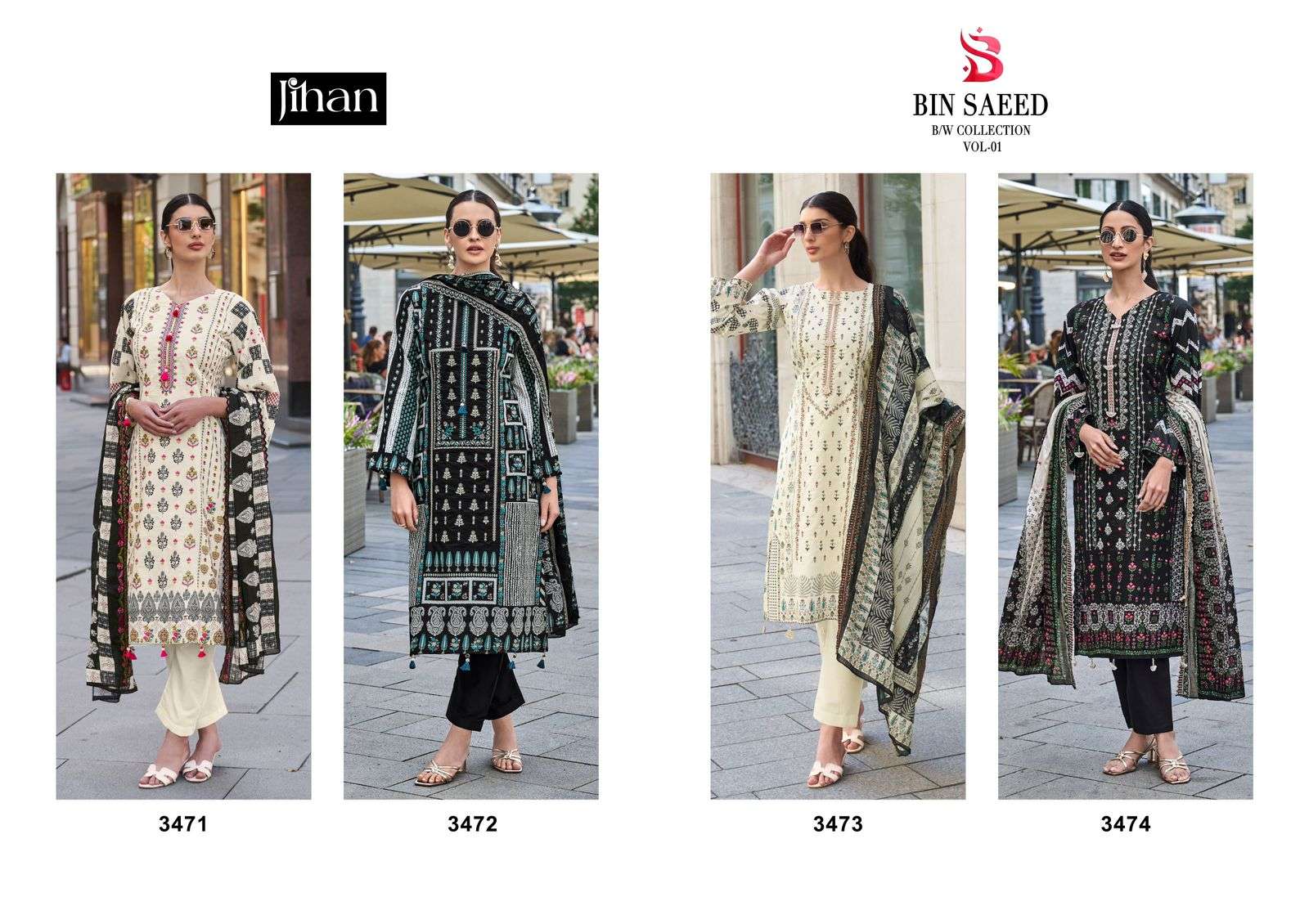 JIHAN BIN SAEEDLAWN COLLECTION VOL 1 LAWN COTTON SALWAR KAMEEZ 