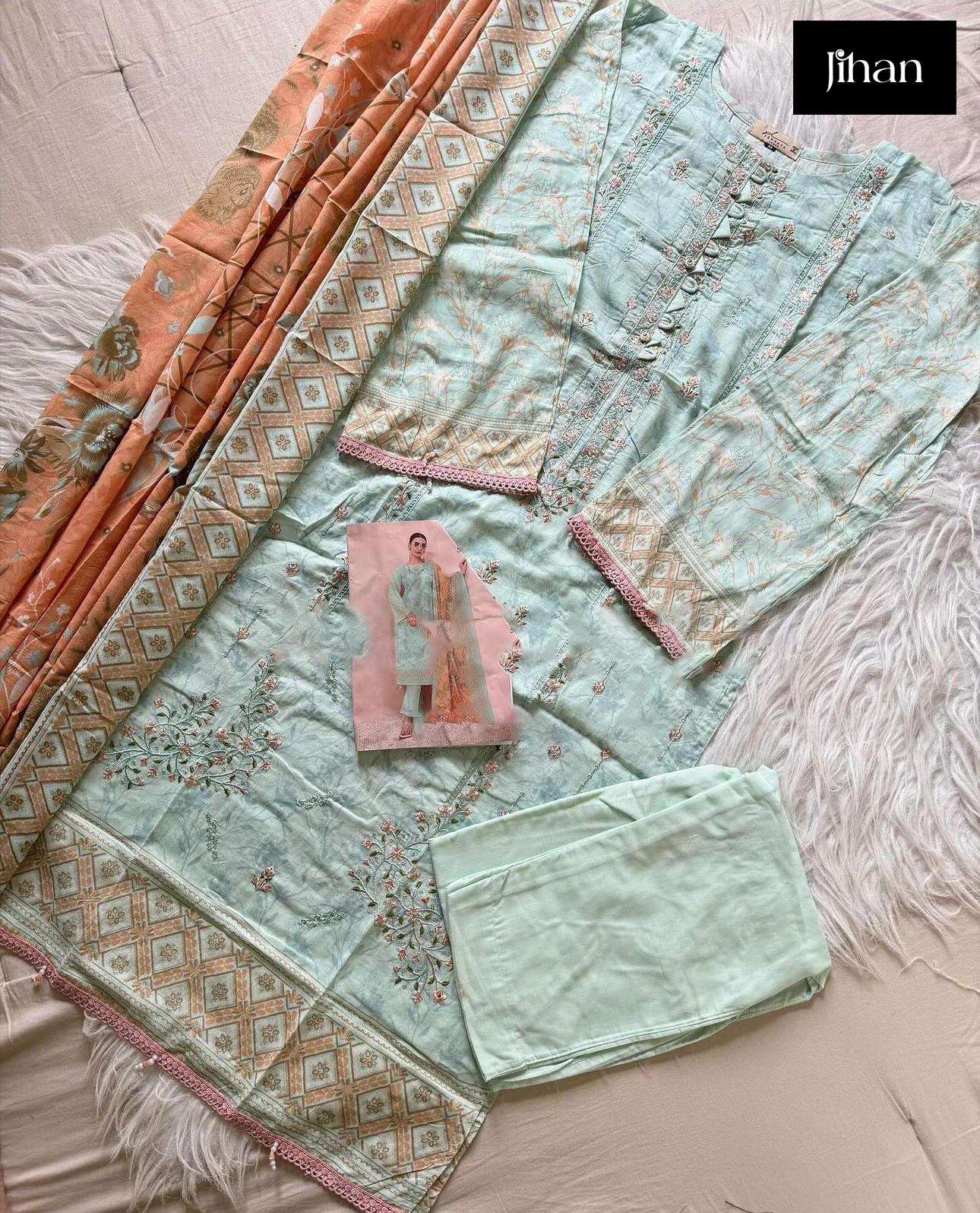 JIHAN SCARLET VOL 4  LAWN COTTON SELF EMBROIDERY WORK SUIT