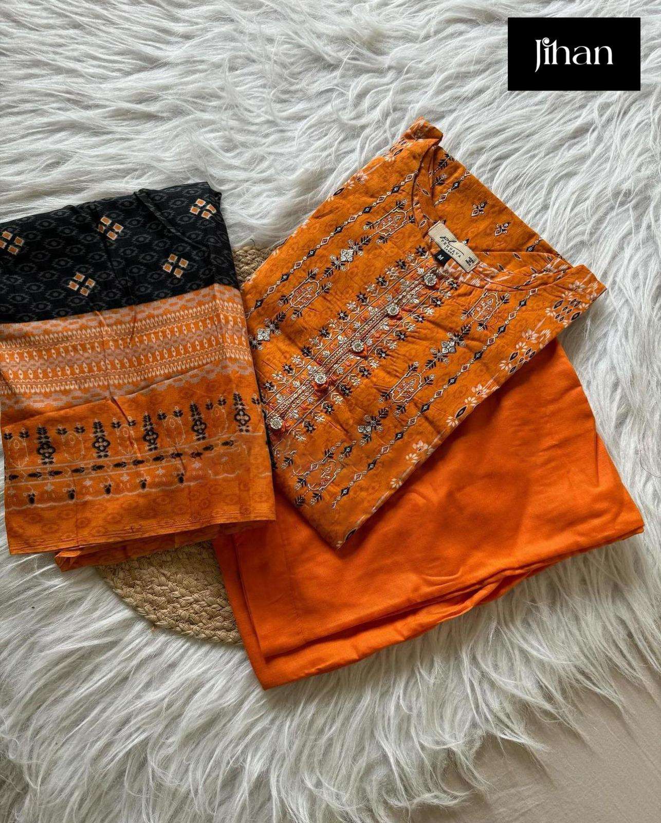 JIHAN SCARLET VOL 4  LAWN COTTON SELF EMBROIDERY WORK SUIT