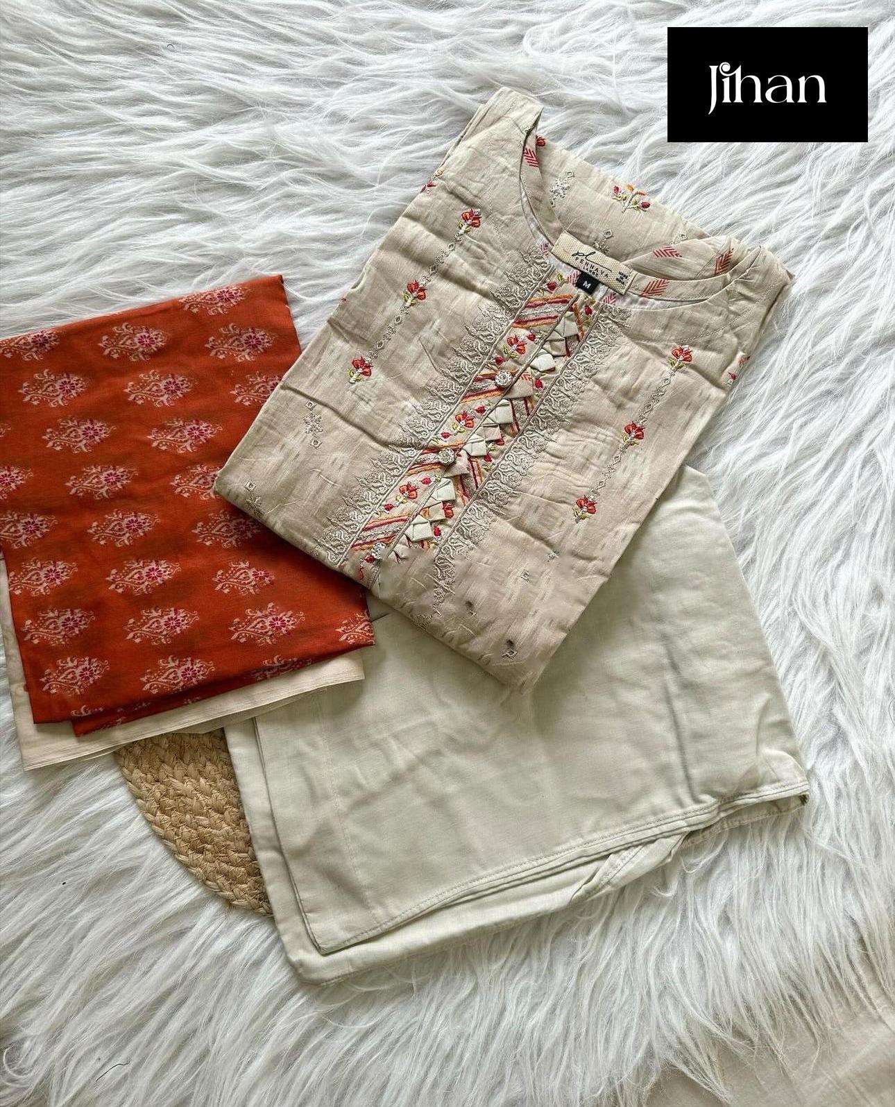 JIHAN SCARLET VOL 4  LAWN COTTON SELF EMBROIDERY WORK SUIT