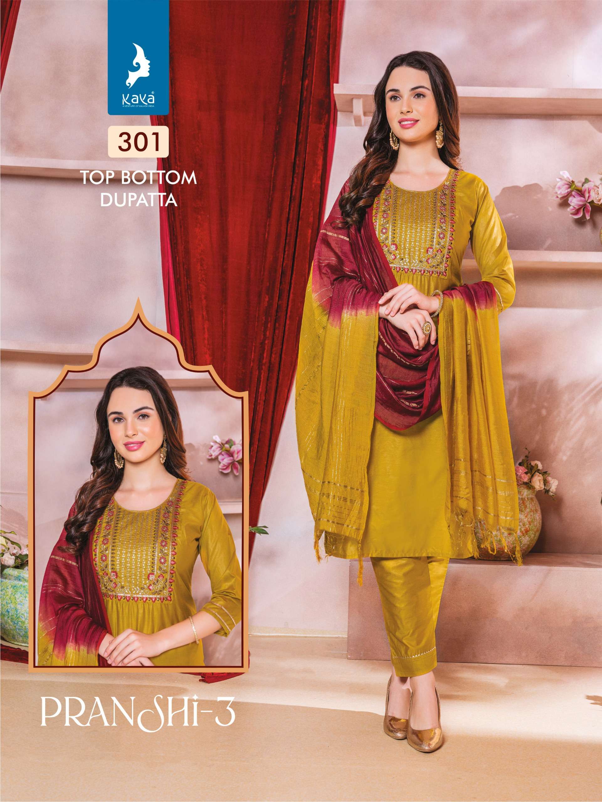 KAYA PRANSHI VOL 3 CHANDERI SILK FANCY KURTI COMBO SET