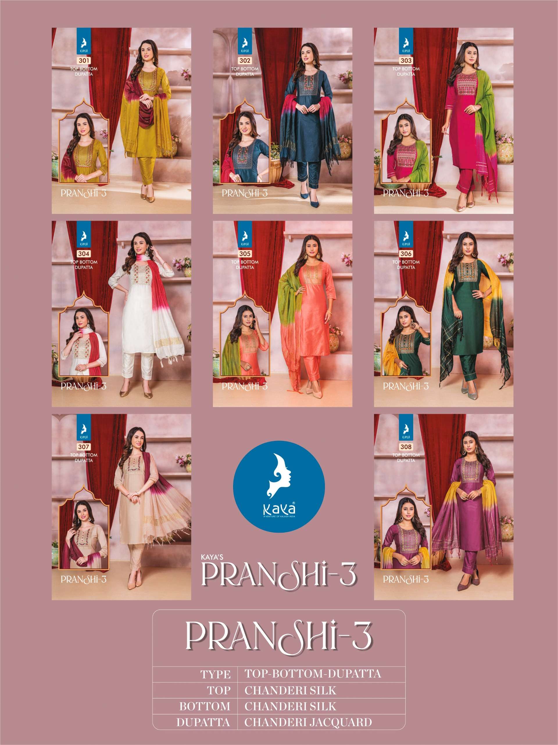 KAYA PRANSHI VOL 3 CHANDERI SILK FANCY KURTI COMBO SET