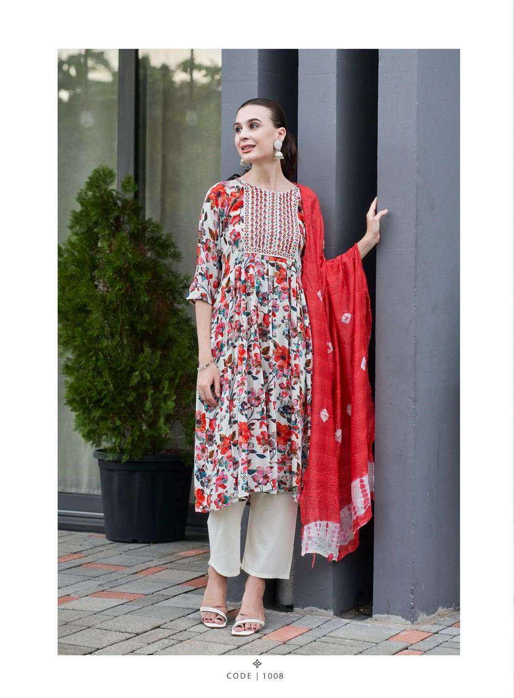 KUSHALS MORNI FANCY NAIRA CUT PATTERN KURTI COMBO SET