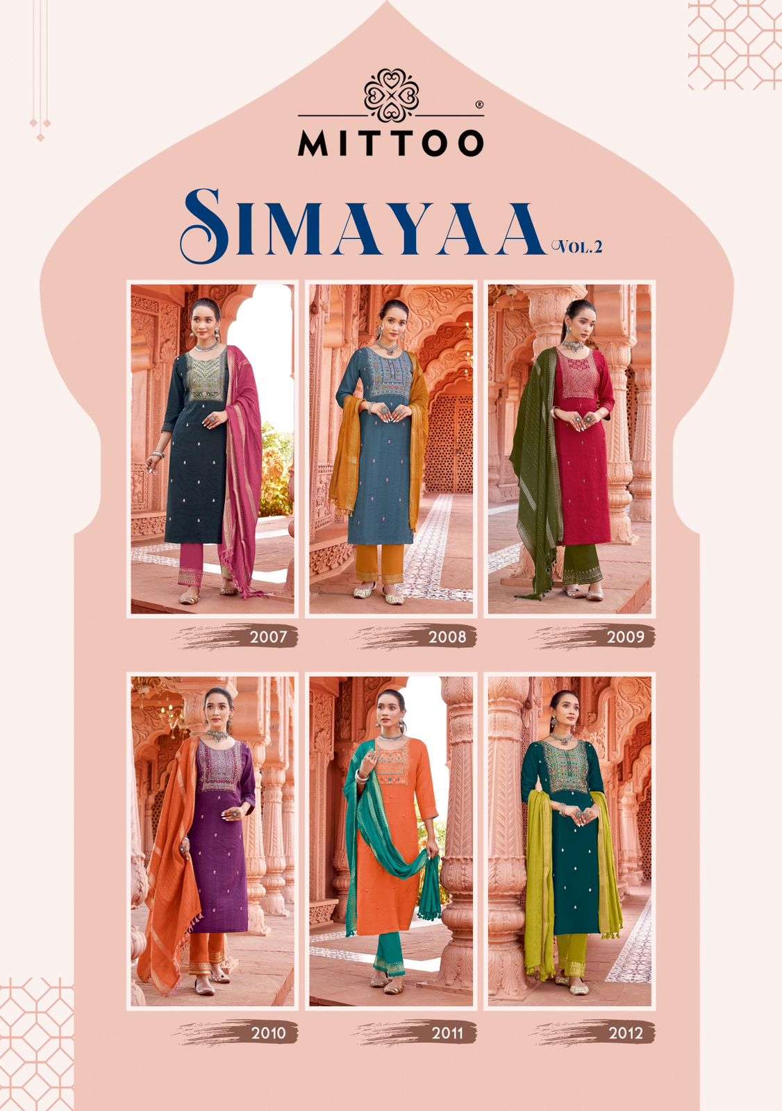 MITTOO SIMAYAA VOL 2 VISCOSE FANCY EMBROIDERIES KURTI COMBO SET 	