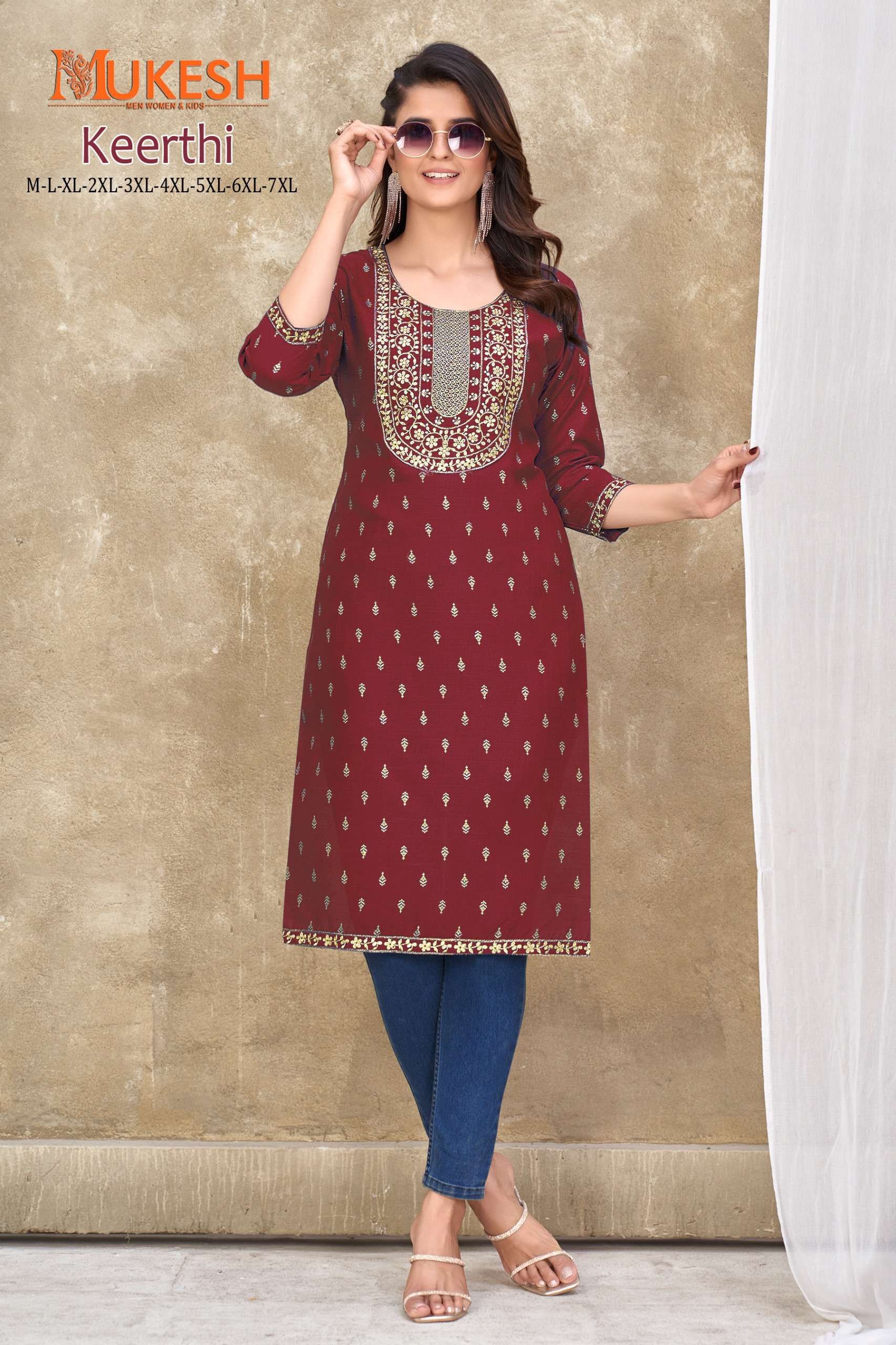 MUKESH KEERTHI FANCY FOIL PRINT STRAIGHT LADIES KURTI