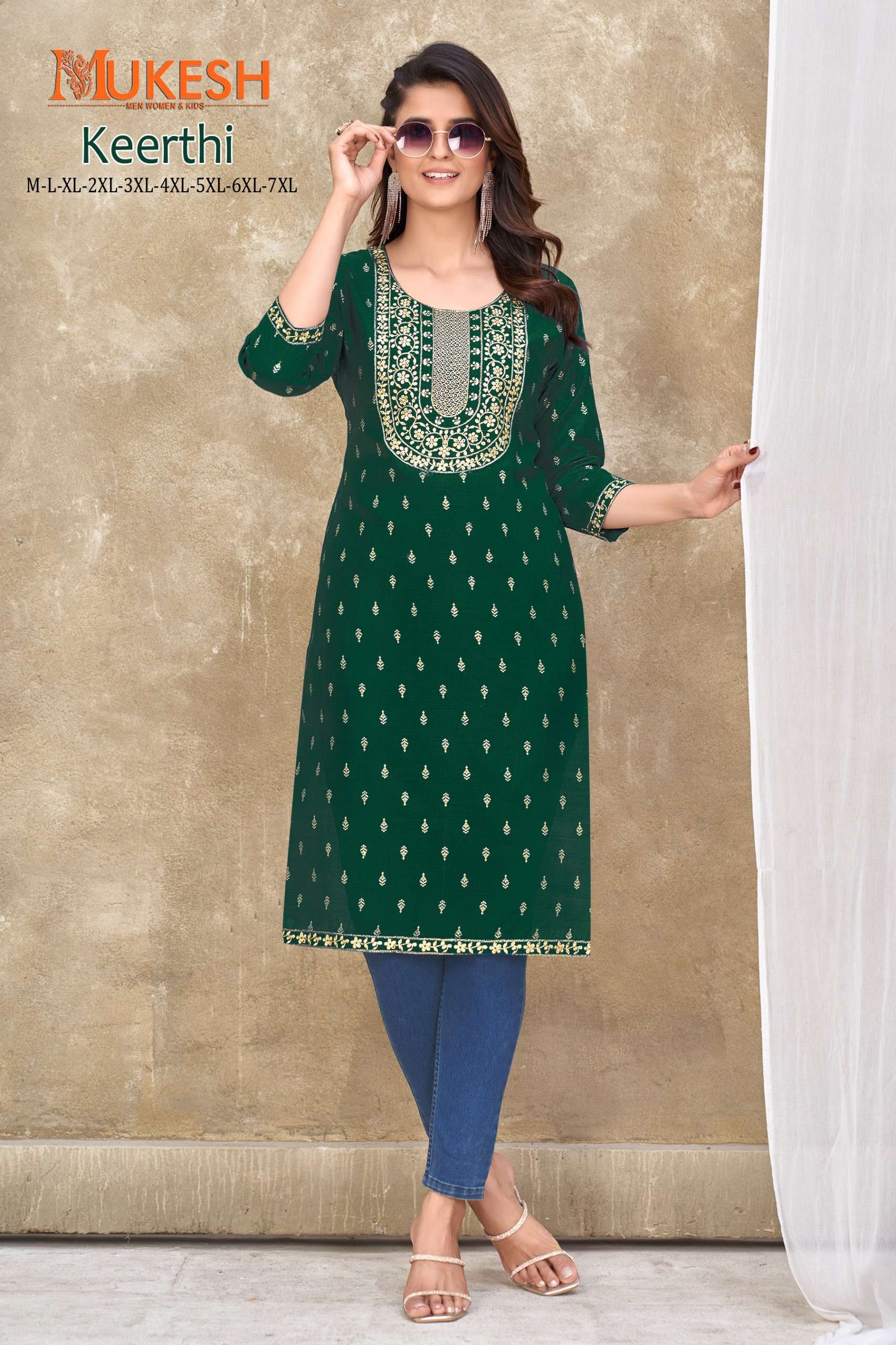 MUKESH KEERTHI FANCY FOIL PRINT STRAIGHT LADIES KURTI