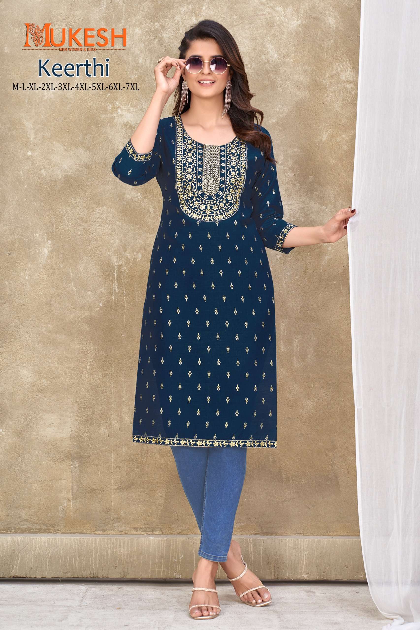 MUKESH KEERTHI FANCY FOIL PRINT STRAIGHT LADIES KURTI