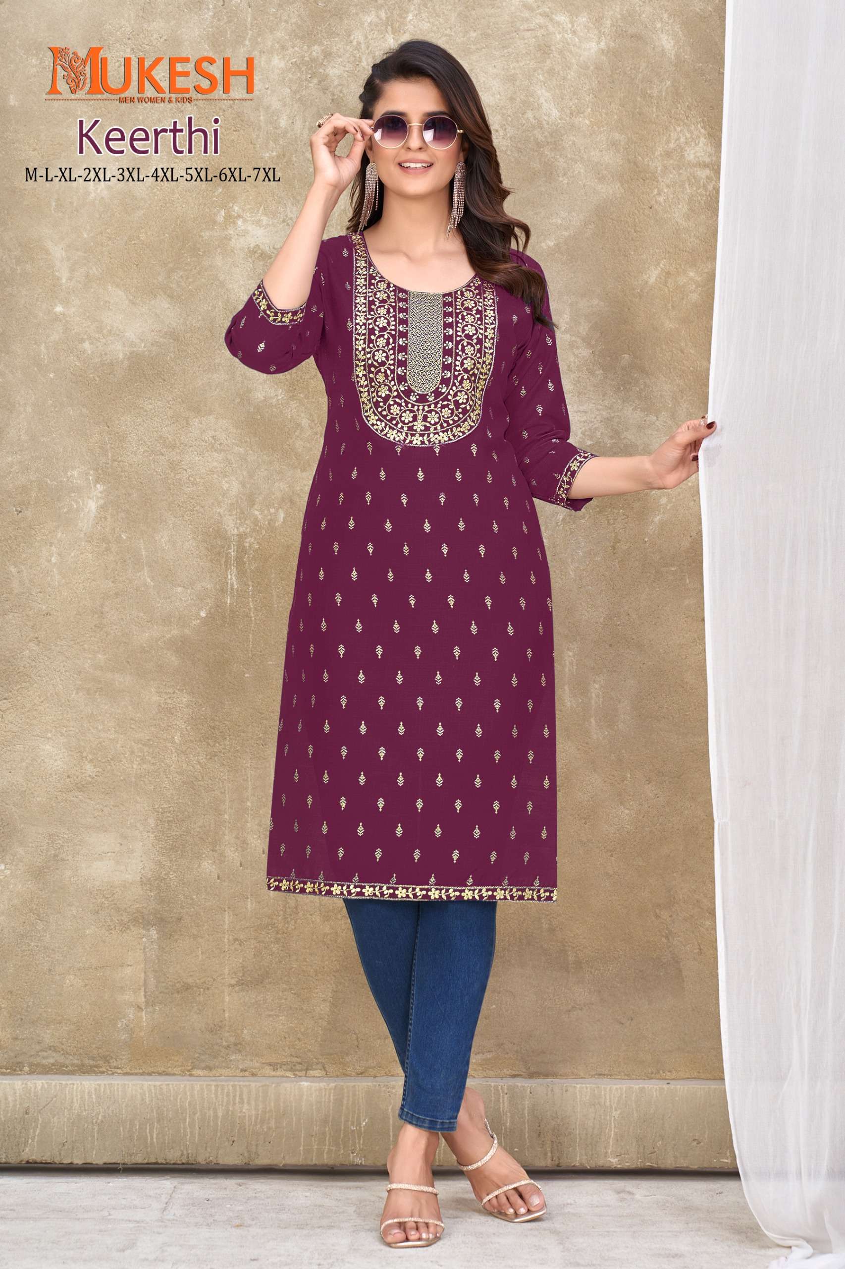 MUKESH KEERTHI FANCY FOIL PRINT STRAIGHT LADIES KURTI