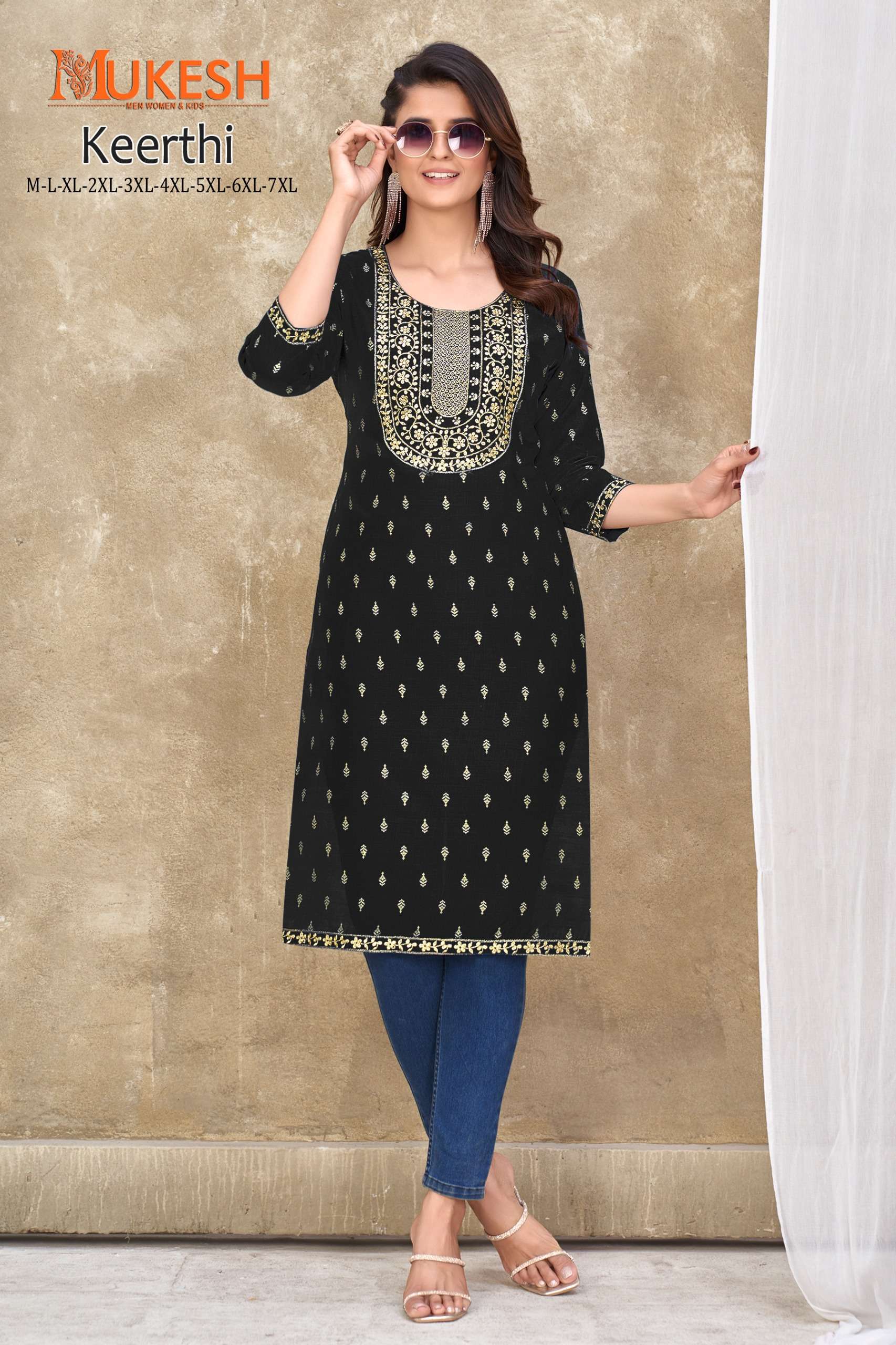 MUKESH KEERTHI FANCY FOIL PRINT STRAIGHT LADIES KURTI