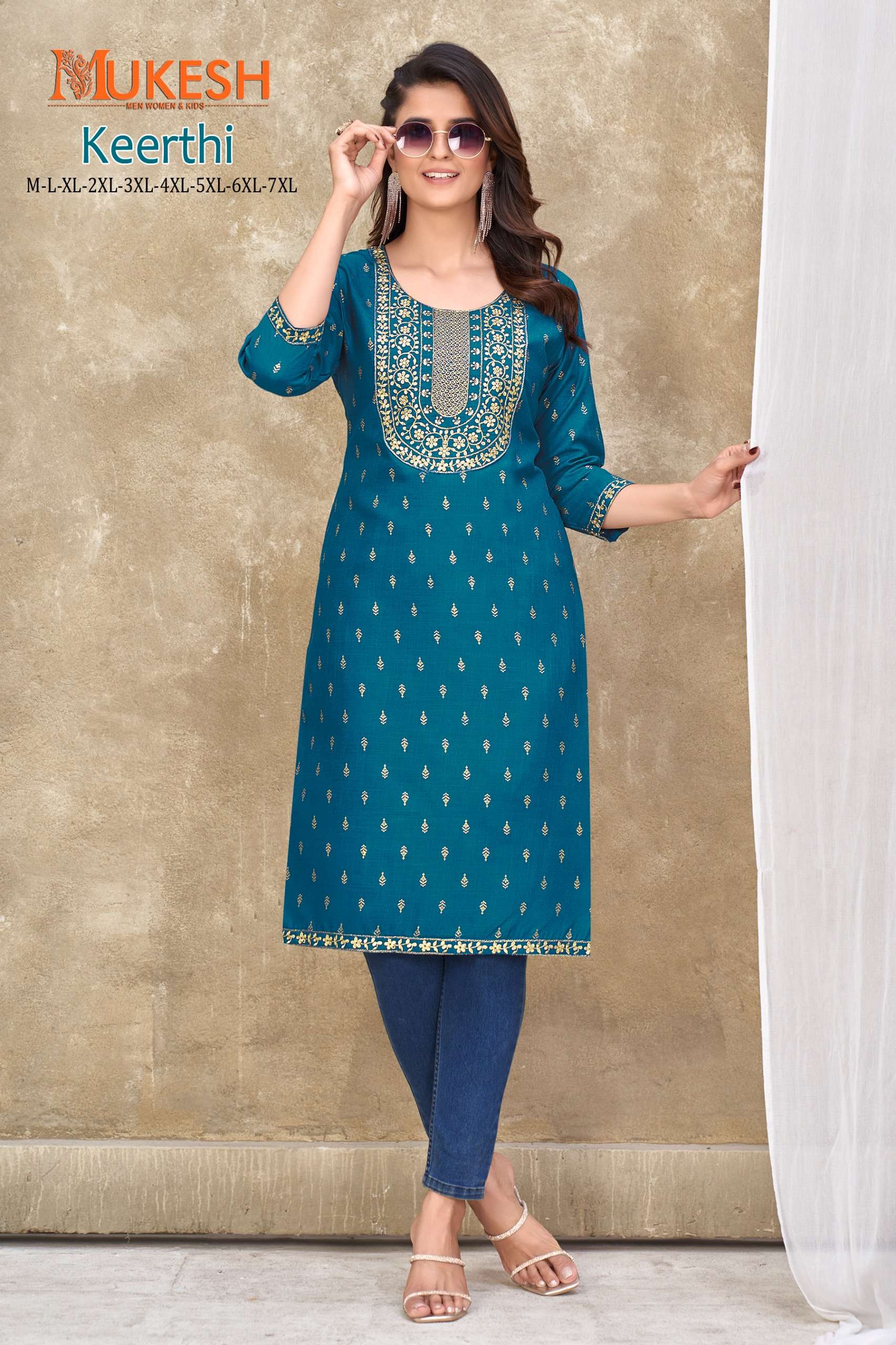 MUKESH KEERTHI FANCY FOIL PRINT STRAIGHT LADIES KURTI