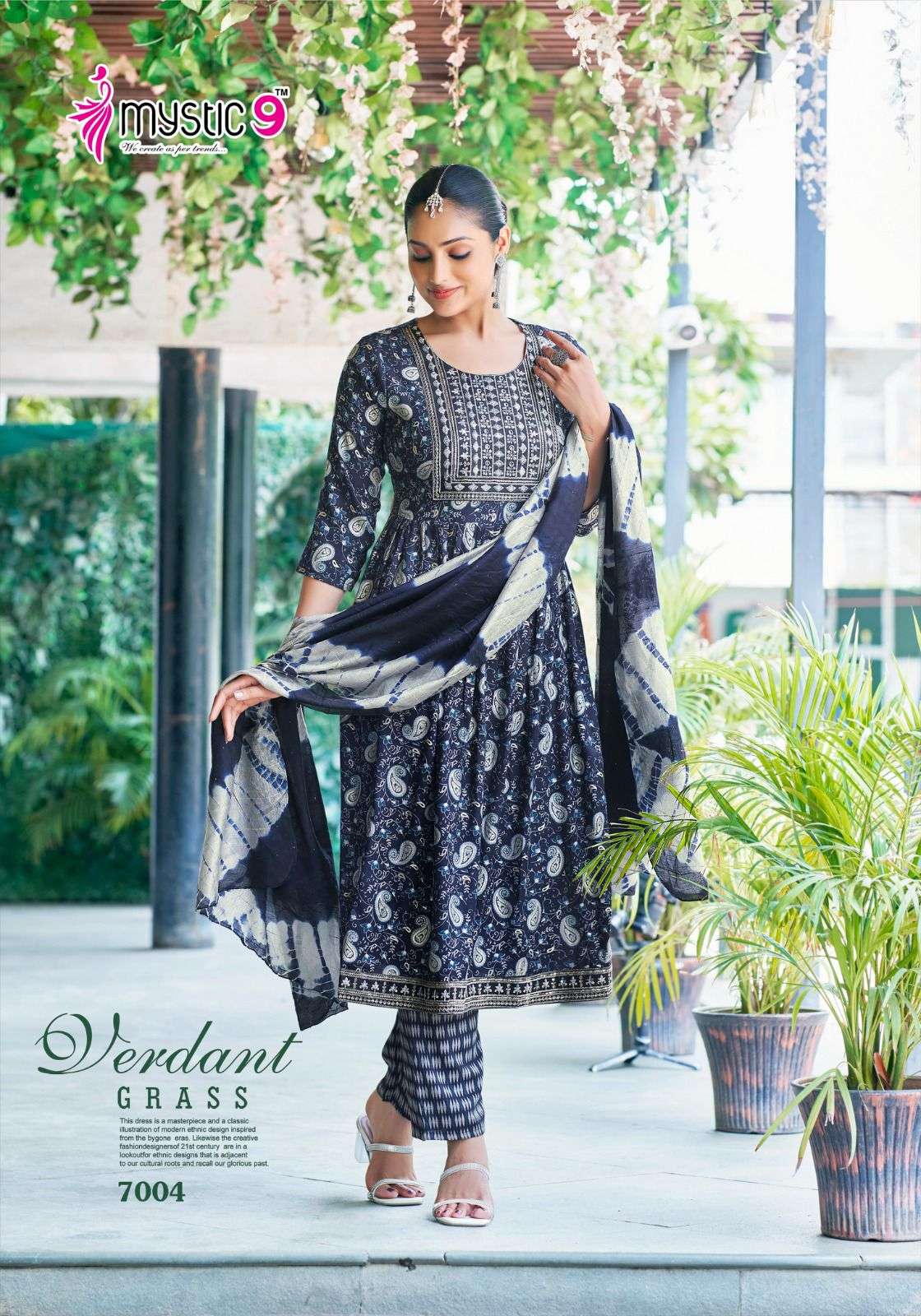 MYSTIC 9 SARA VOL 7 RAYON FANCY NAIRA CUT PATTERN KURTI COMBO SET 