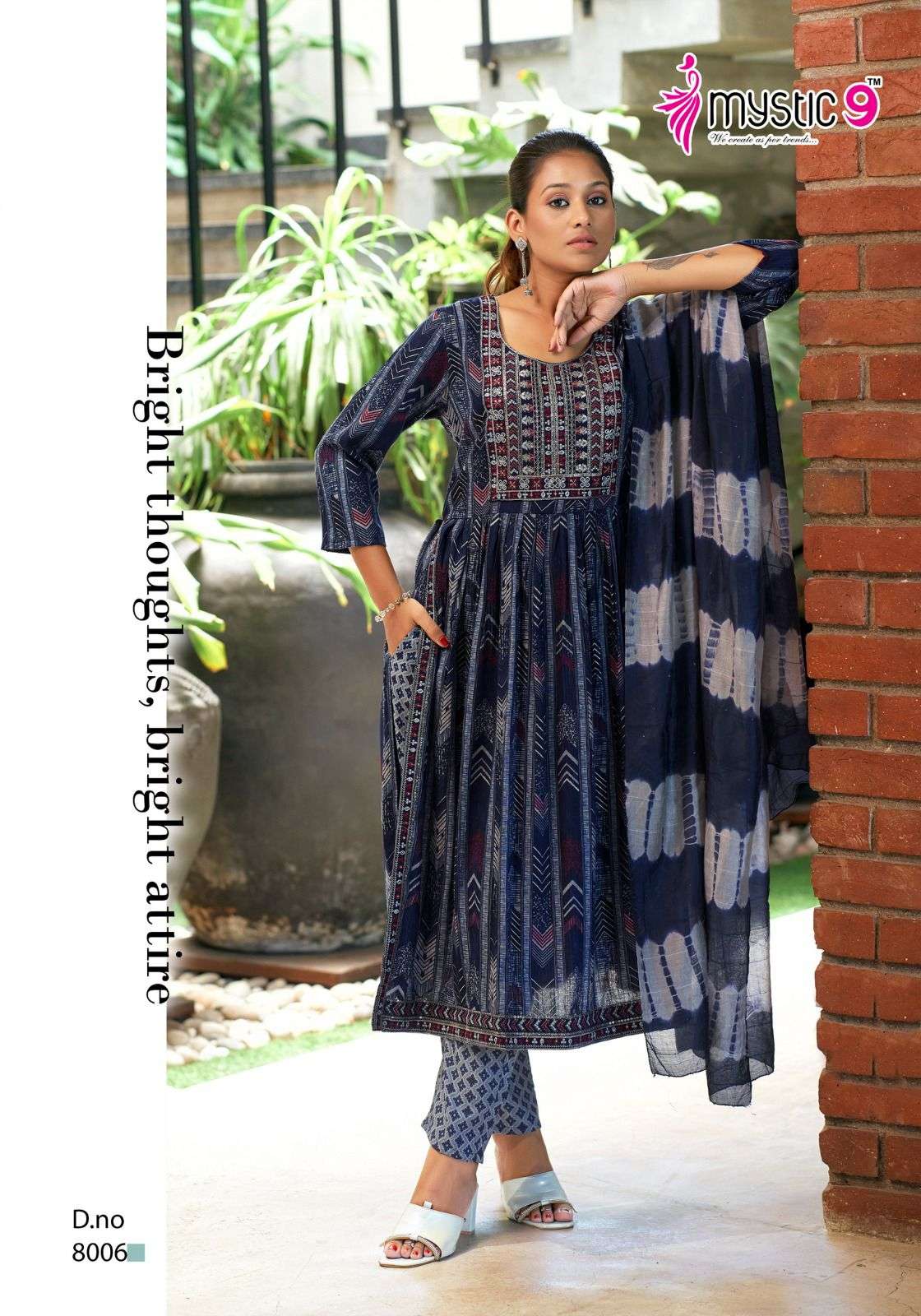 MYSTIC 9 SARA VOL 8 RAYON NAIRA CUT PATTERN LADIES KURTI COMBO SET