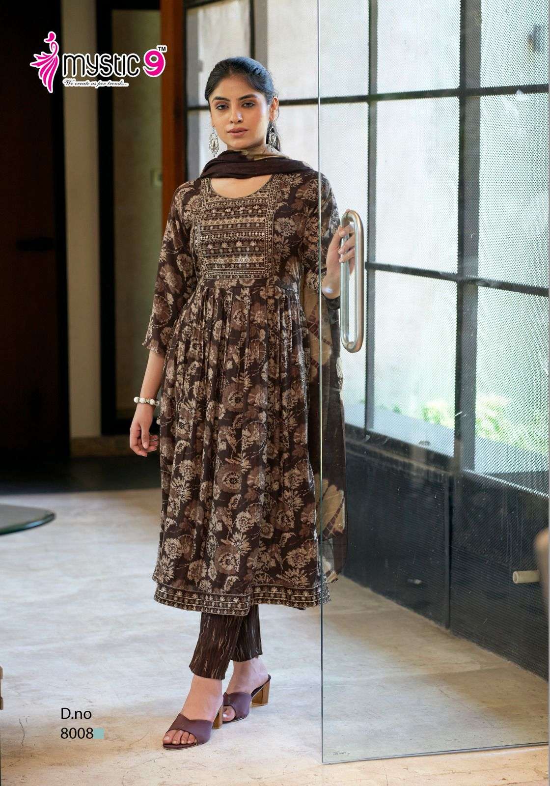 MYSTIC 9 SARA VOL 8 RAYON NAIRA CUT PATTERN LADIES KURTI COMBO SET