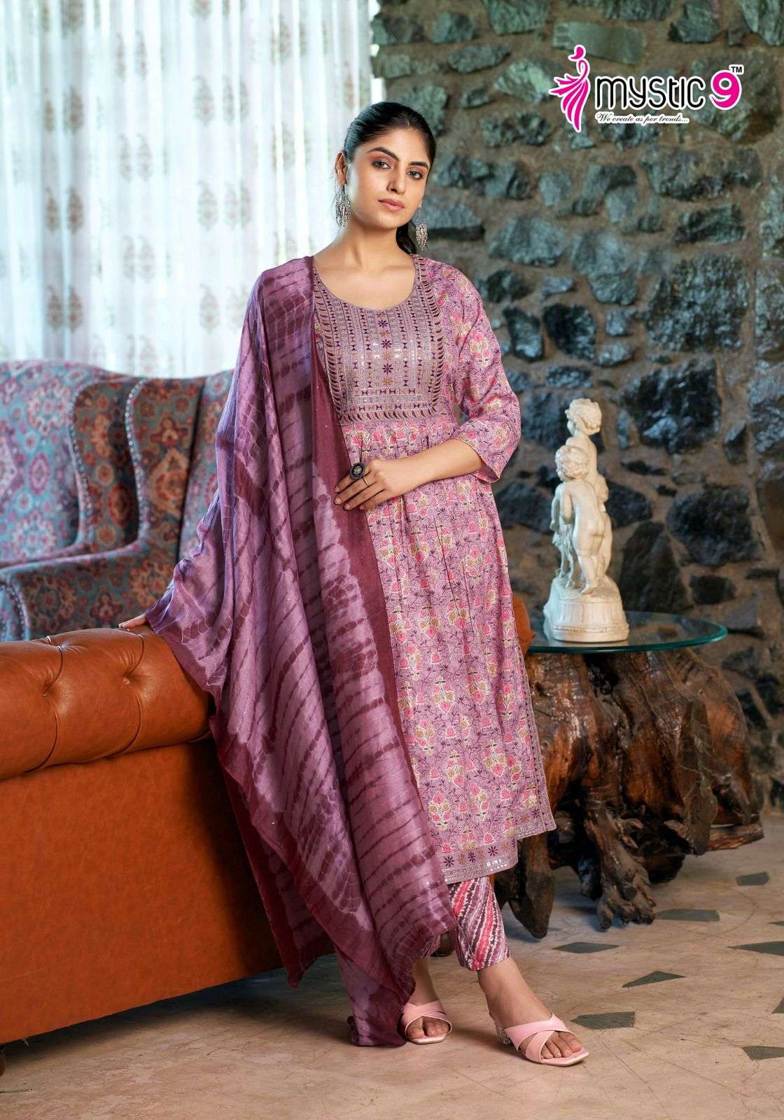 MYSTIC 9 SARA VOL 8 RAYON NAIRA CUT PATTERN LADIES KURTI COMBO SET