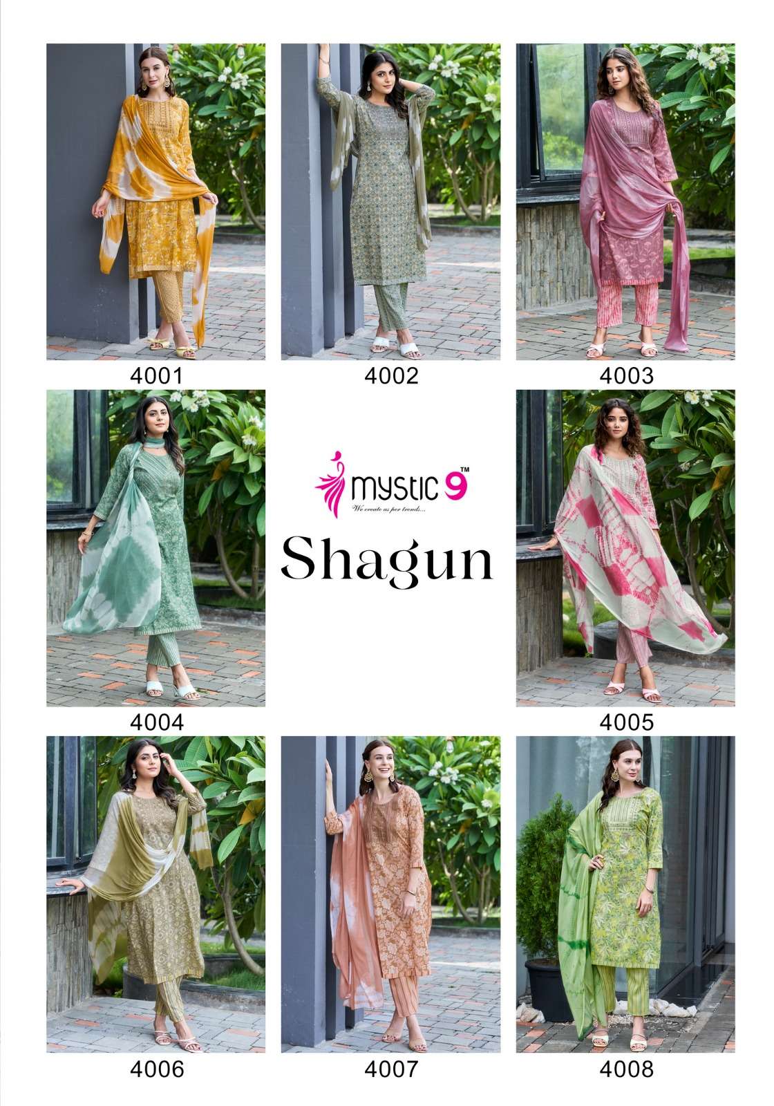 MYSTIC 9 SHAGUN  VOL 4 RAYON FOIL PRINT LADIES KURTI COMBO SET 