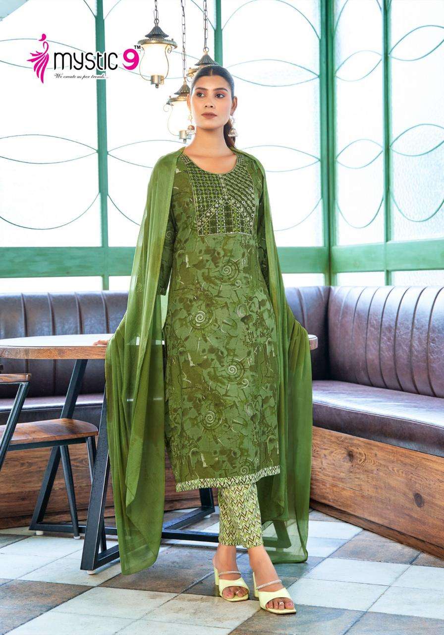 MYSTIC 9 SHAGUN  VOL 5 RAYON FANCY WORK LADIES KURTI COMBO SET 