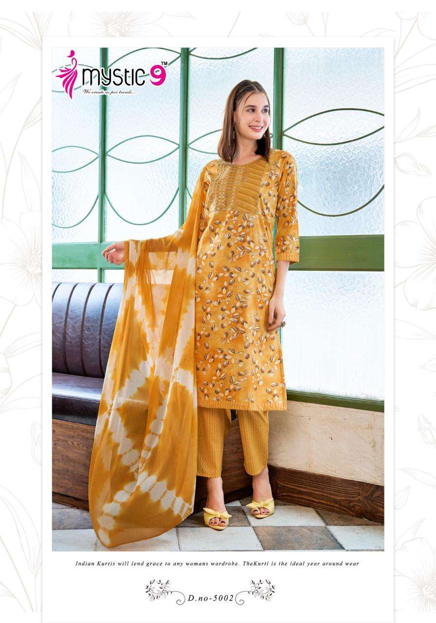 MYSTIC 9 SHAGUN  VOL 5 RAYON FANCY WORK LADIES KURTI COMBO SET 