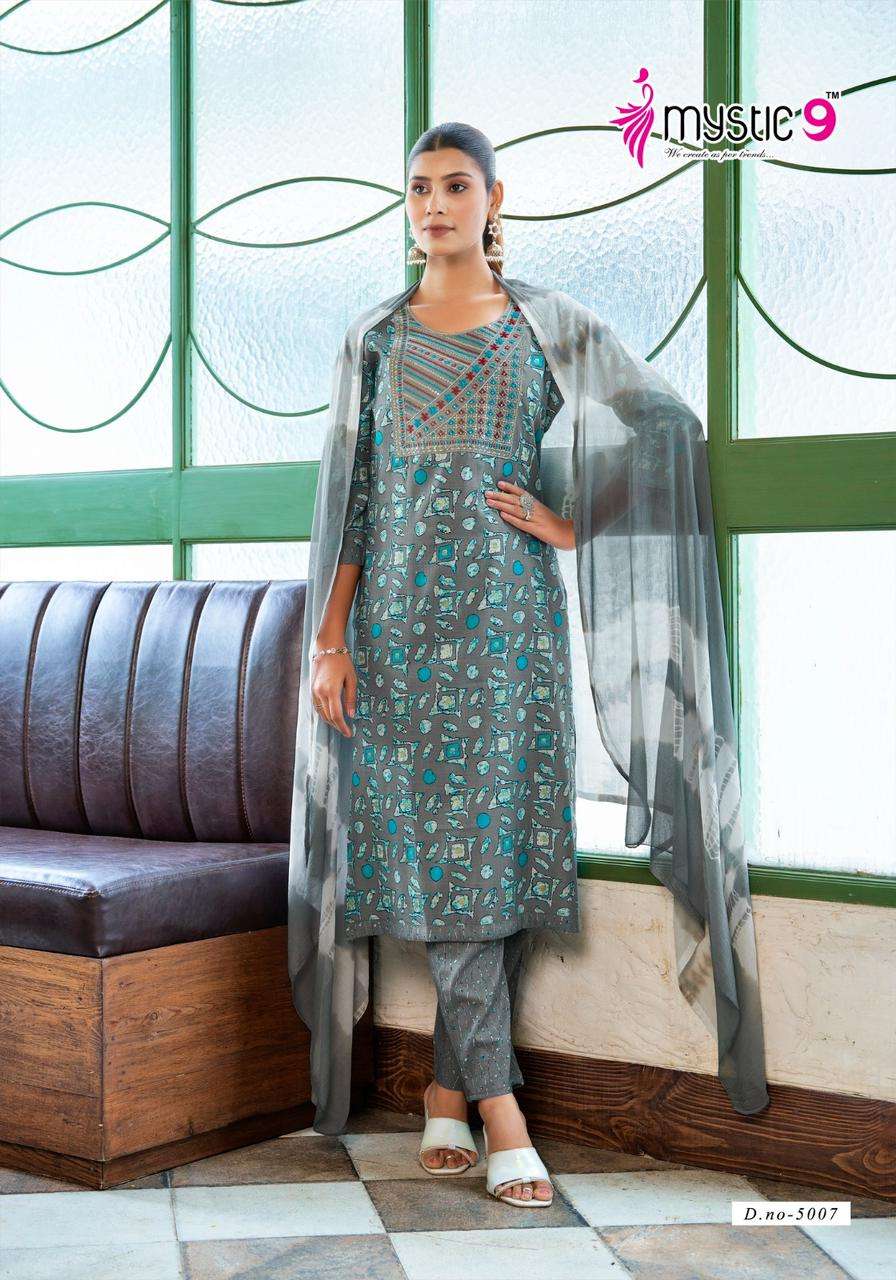 MYSTIC 9 SHAGUN  VOL 5 RAYON FANCY WORK LADIES KURTI COMBO SET 