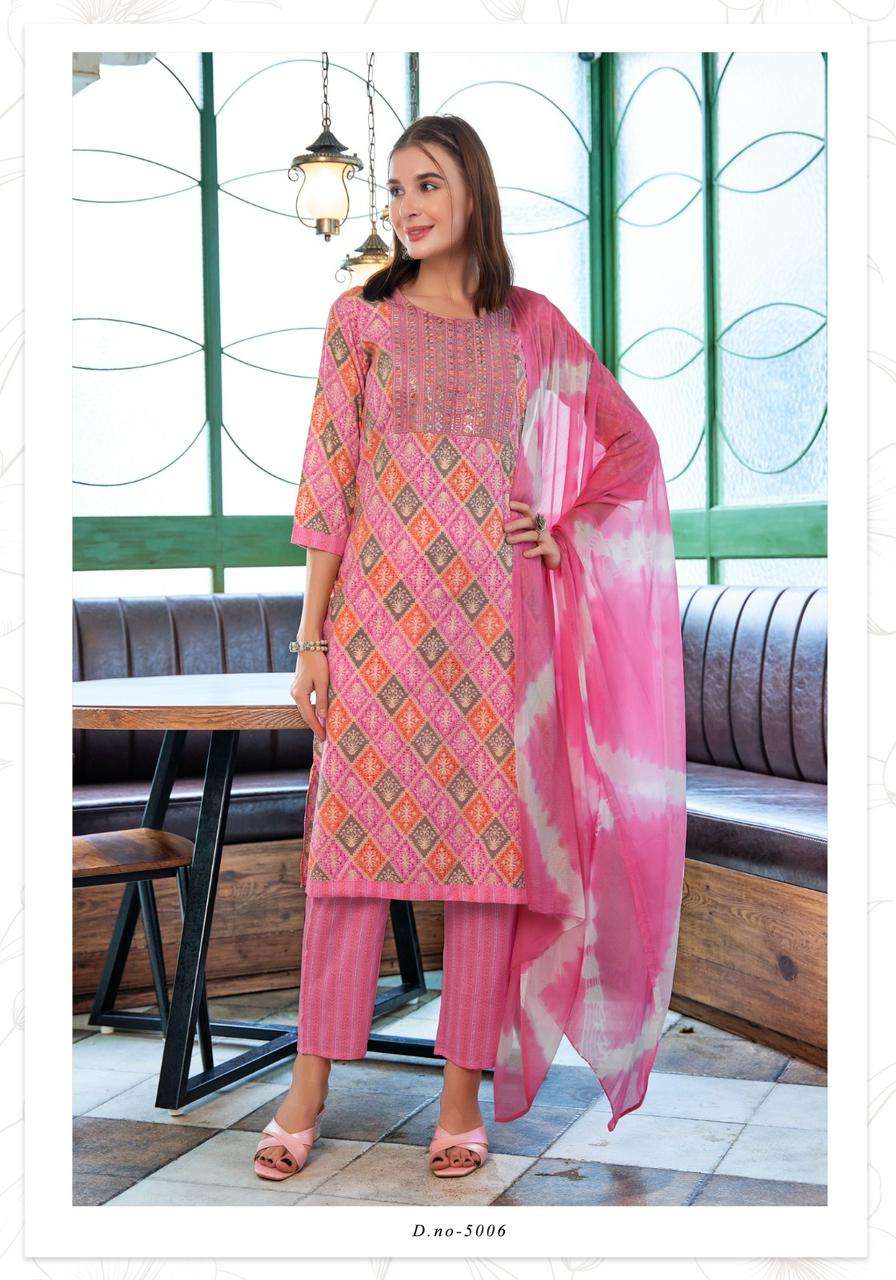 MYSTIC 9 SHAGUN  VOL 5 RAYON FANCY WORK LADIES KURTI COMBO SET 