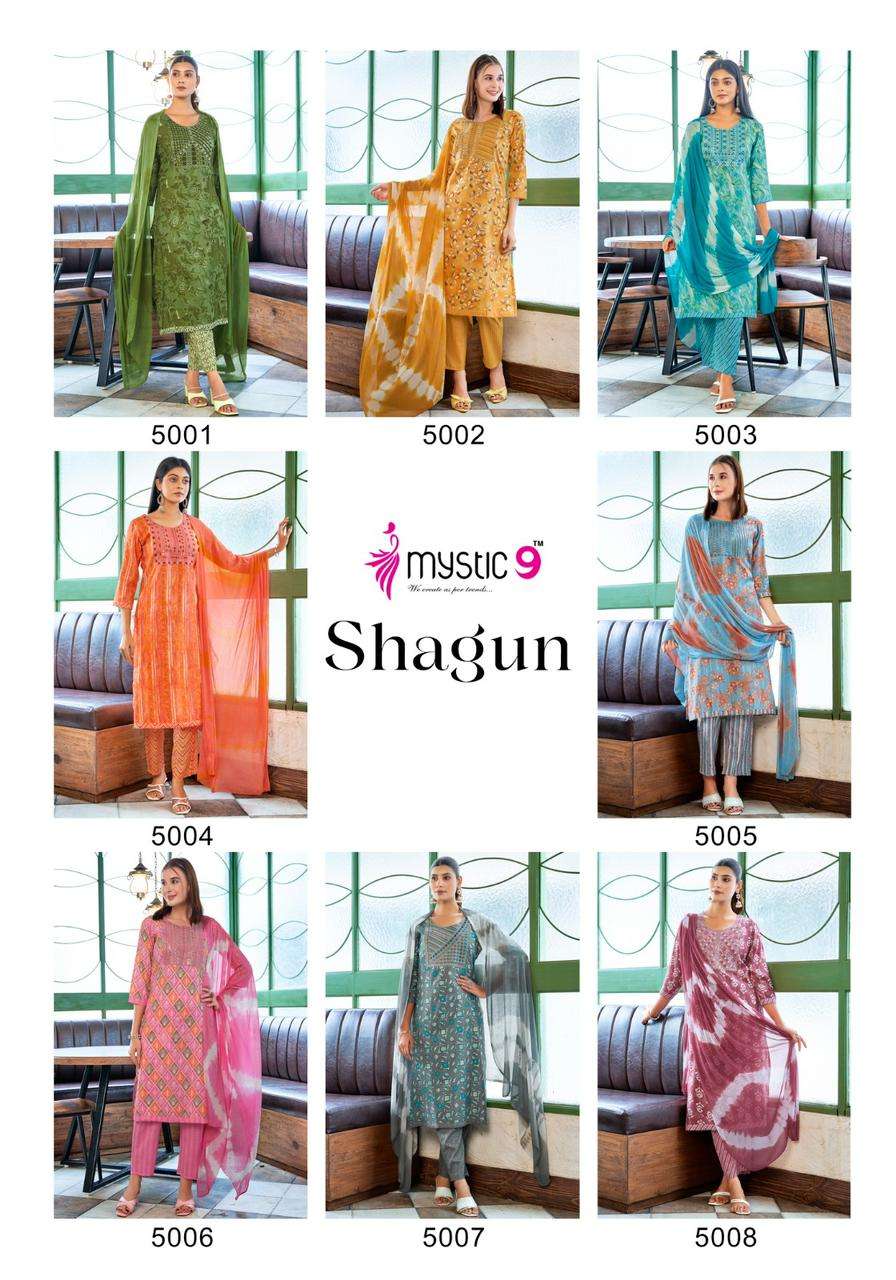 MYSTIC 9 SHAGUN  VOL 5 RAYON FANCY WORK LADIES KURTI COMBO SET 