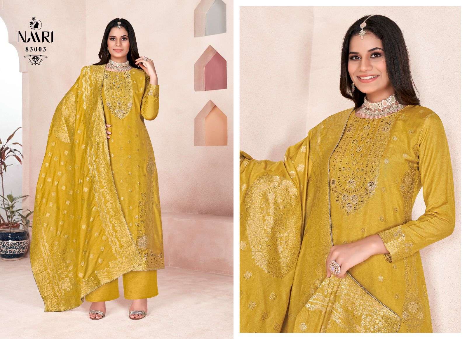 NAARI GOLDEN DOLA JACQUARD SWAROVSKI WORK SUIT