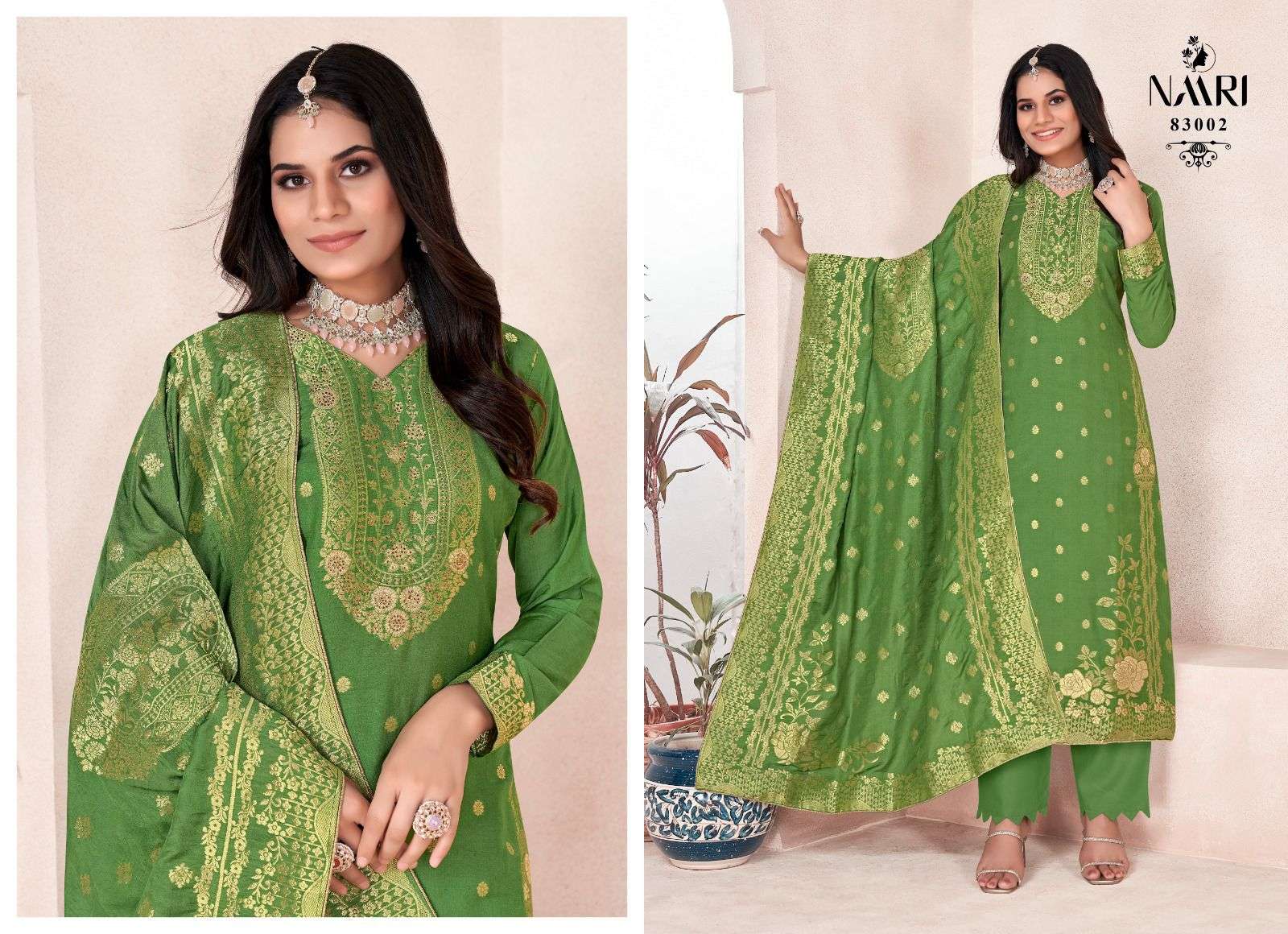 NAARI GOLDEN DOLA JACQUARD SWAROVSKI WORK SUIT
