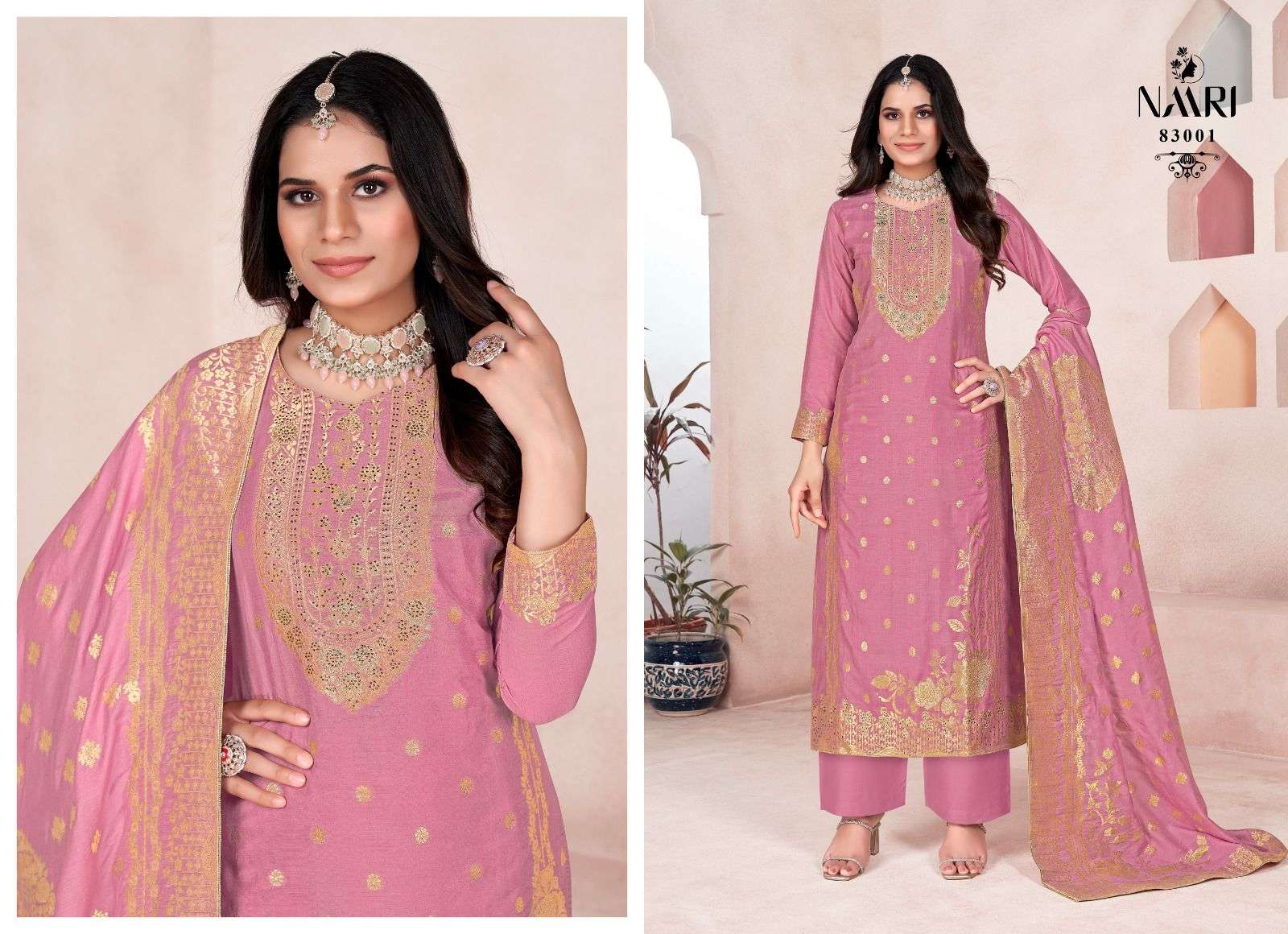 NAARI GOLDEN DOLA JACQUARD SWAROVSKI WORK SUIT