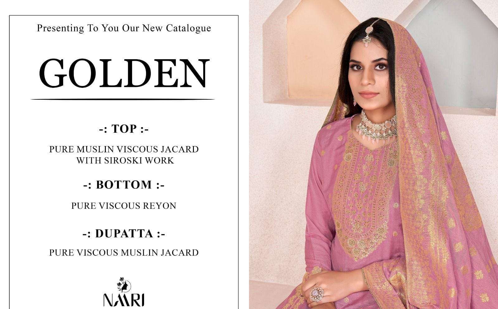 NAARI GOLDEN DOLA JACQUARD SWAROVSKI WORK SUIT