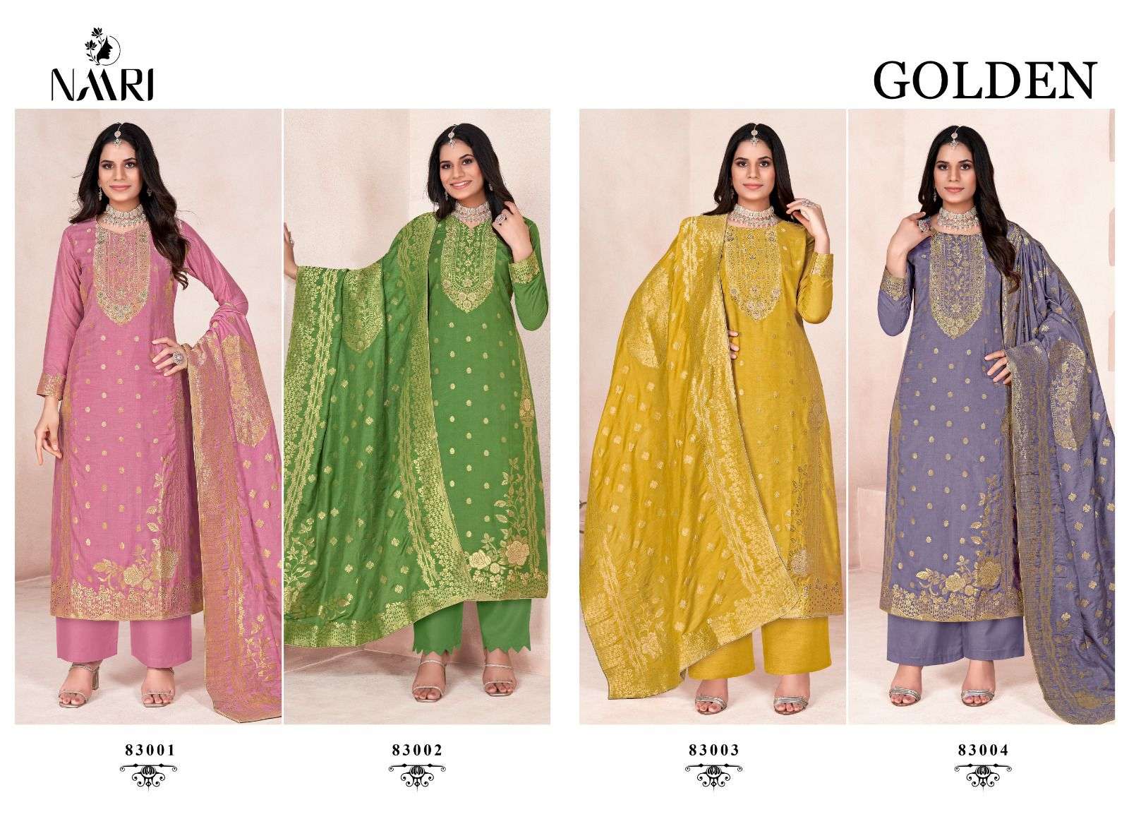 NAARI GOLDEN DOLA JACQUARD SWAROVSKI WORK SUIT
