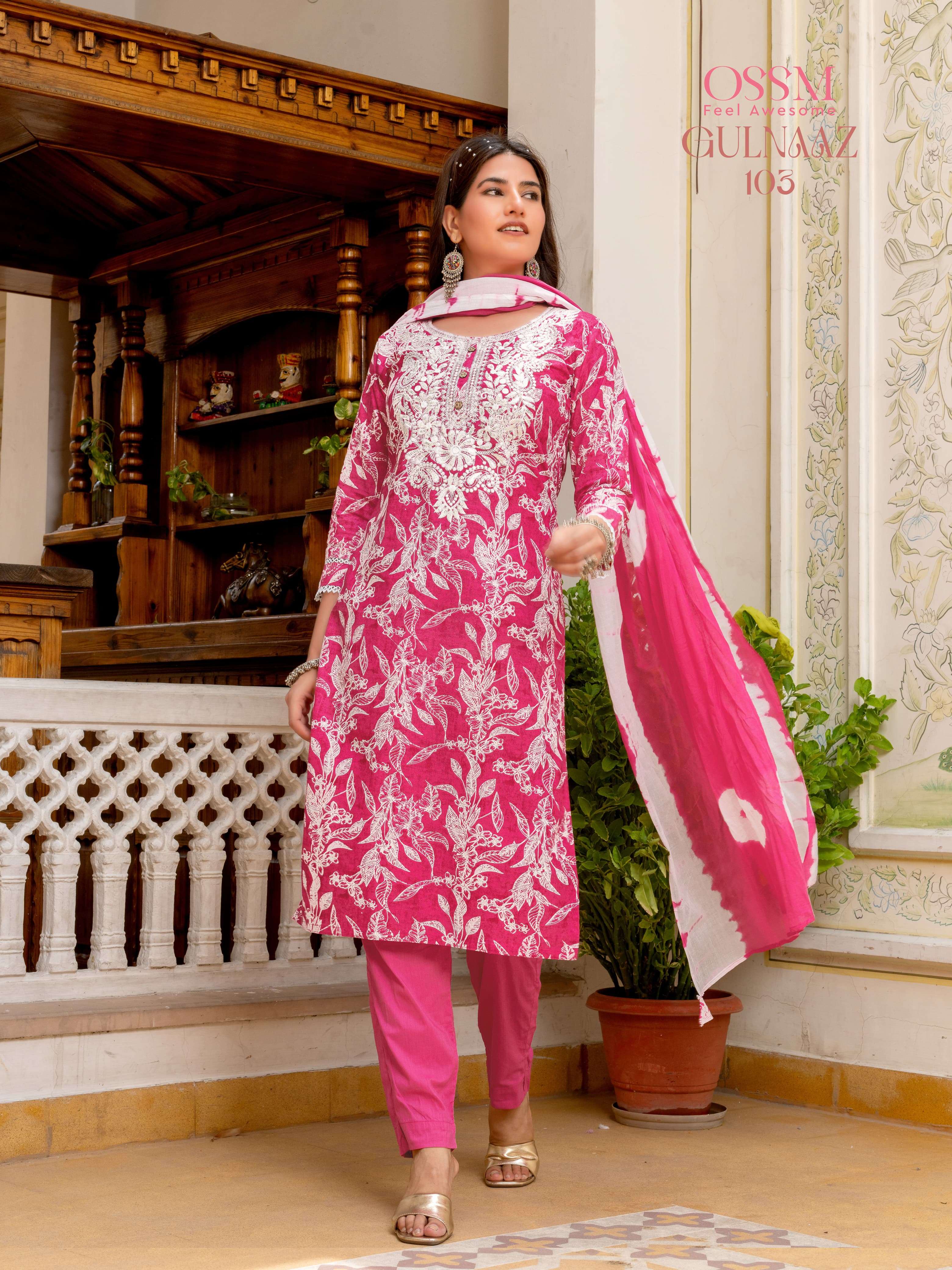 OSSM GULNAAZ VOL 2 COTTON PRINT FANCY WORK KURTI COMBO SET 