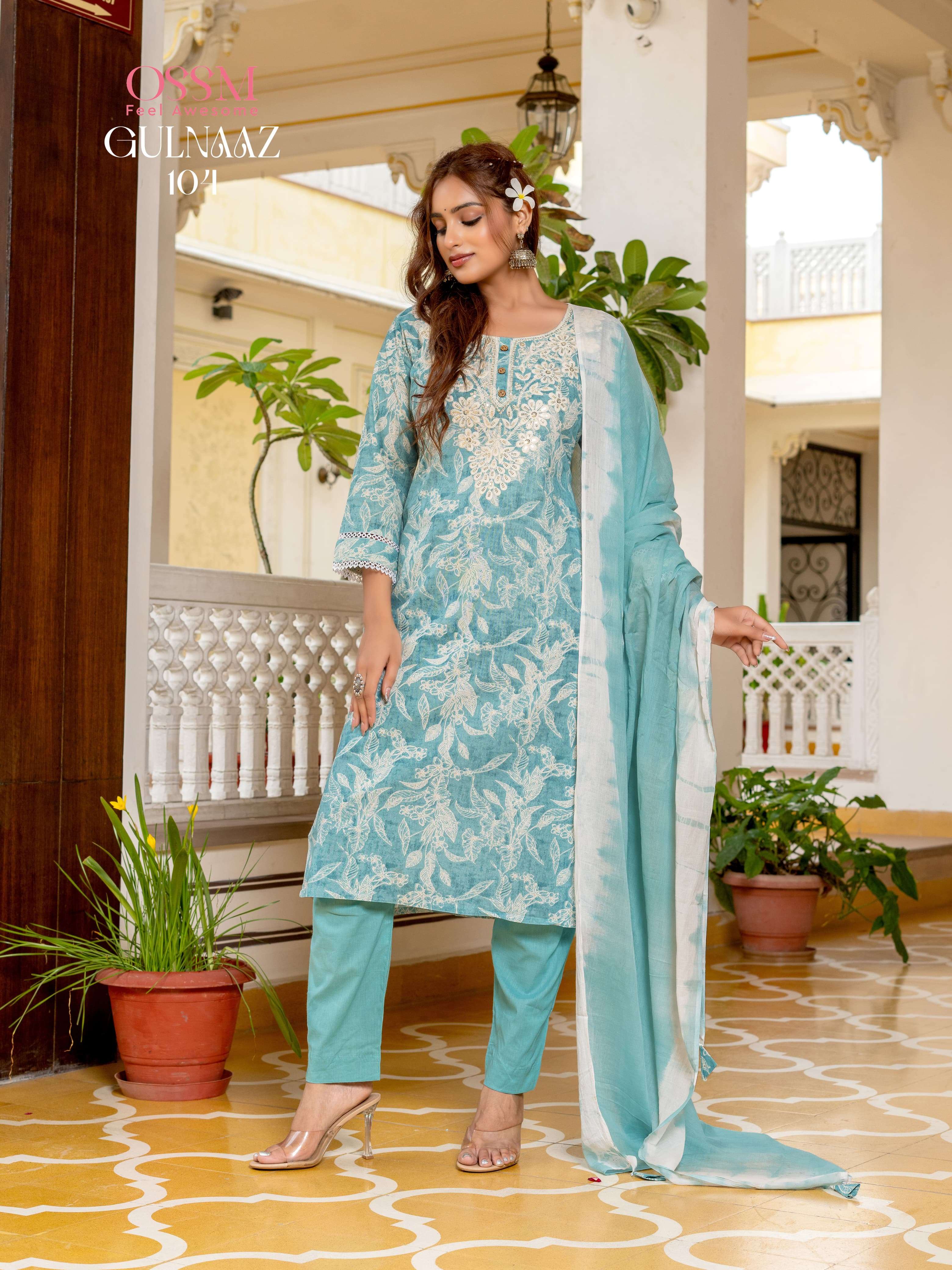 OSSM GULNAAZ VOL 2 COTTON PRINT FANCY WORK KURTI COMBO SET 