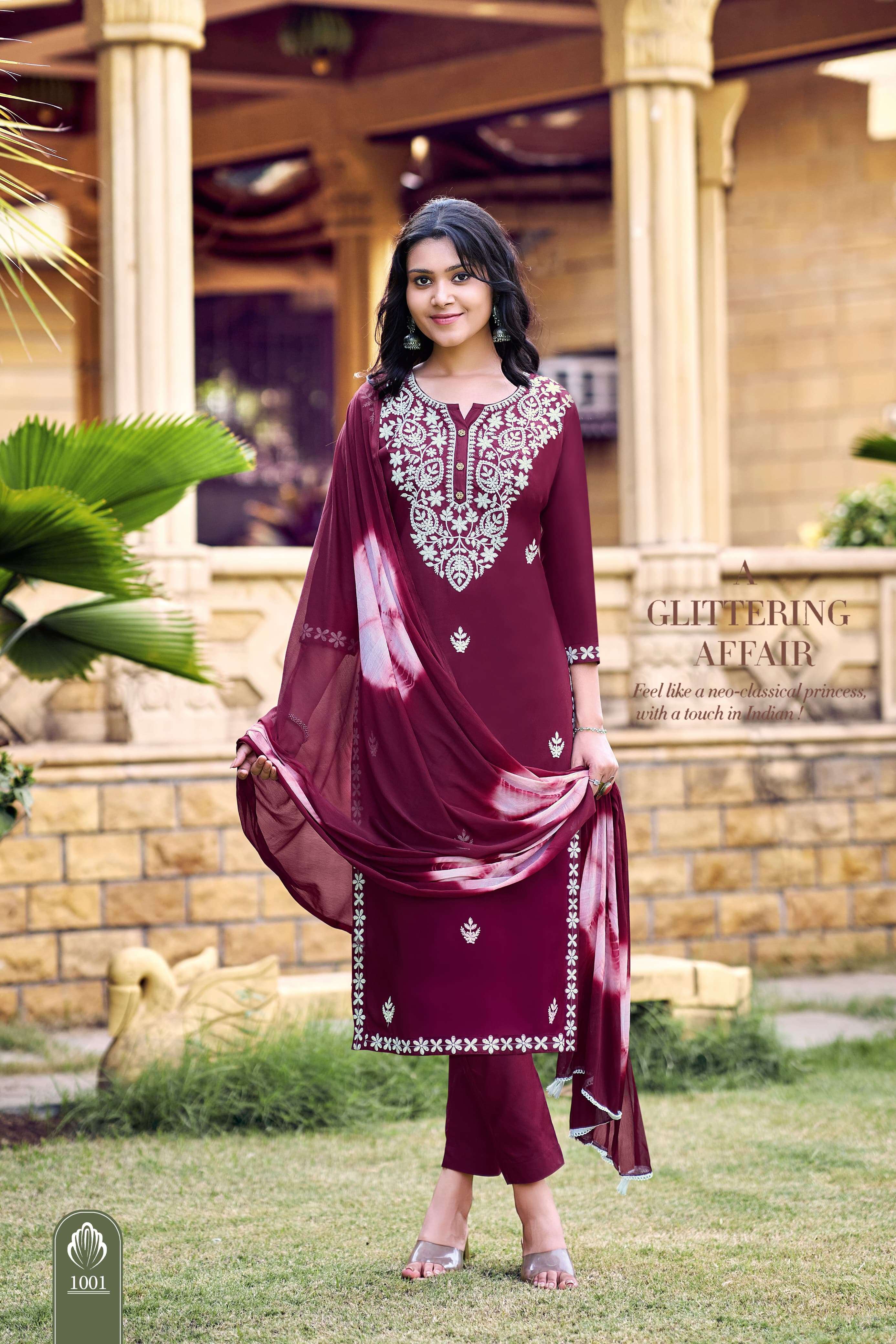 OSSM LAKHNAVI RAYON FANCY WORKS KURTI COMBO SET 