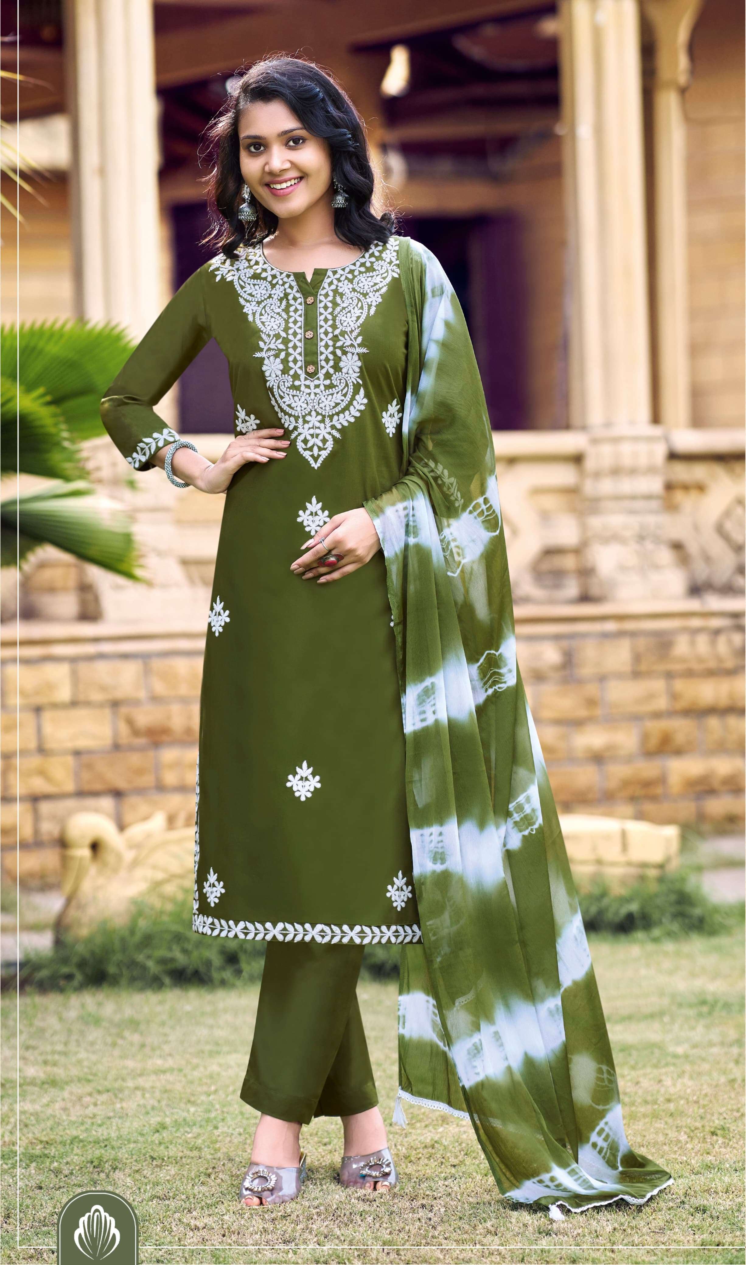 OSSM LAKHNAVI RAYON FANCY WORKS KURTI COMBO SET 