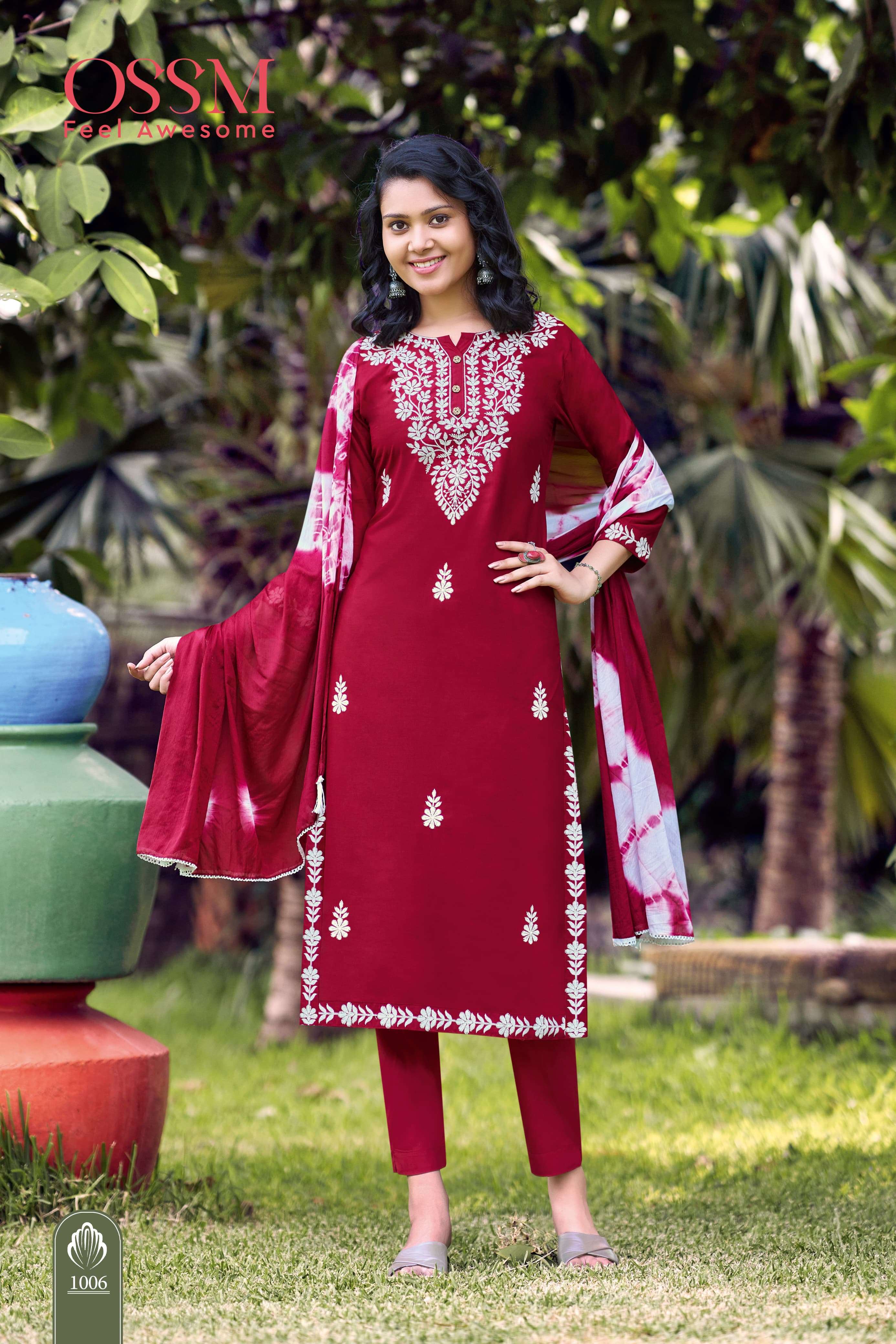 OSSM LAKHNAVI RAYON FANCY WORKS KURTI COMBO SET 