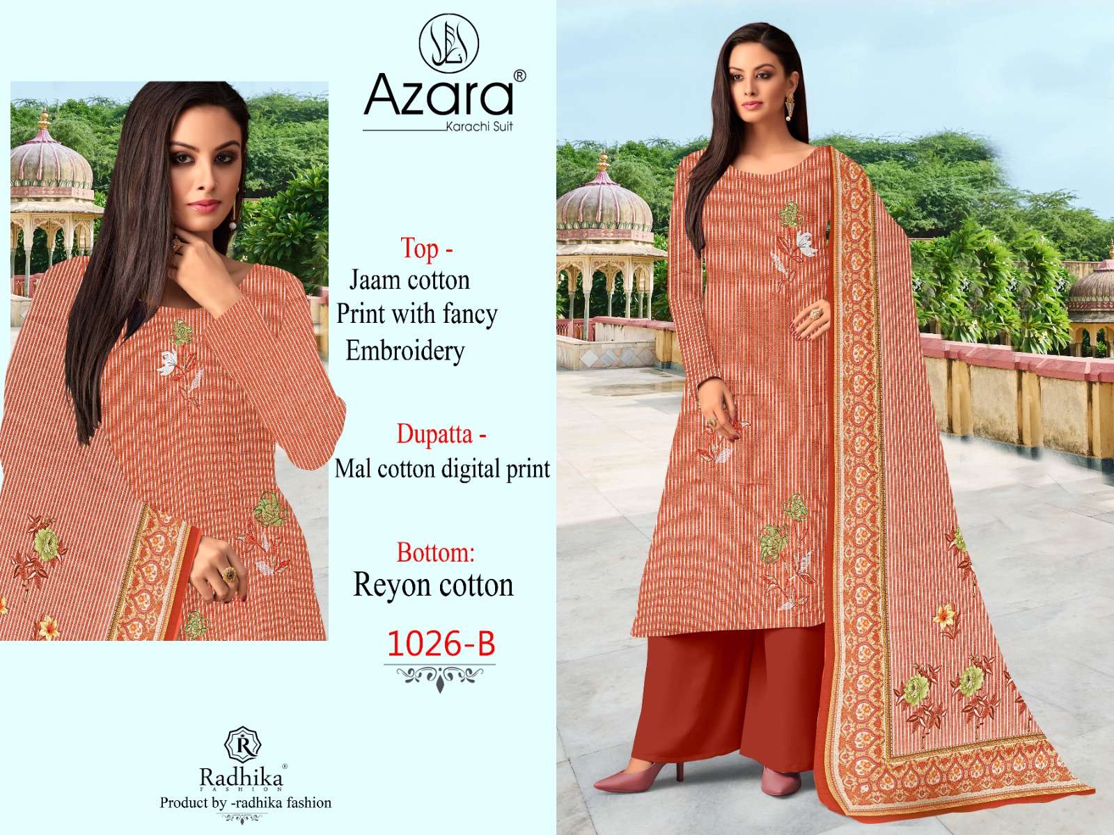 RADHIKA FASHION AZARA D NO 1026 JAM COTTON FANCY WORK SUIT
