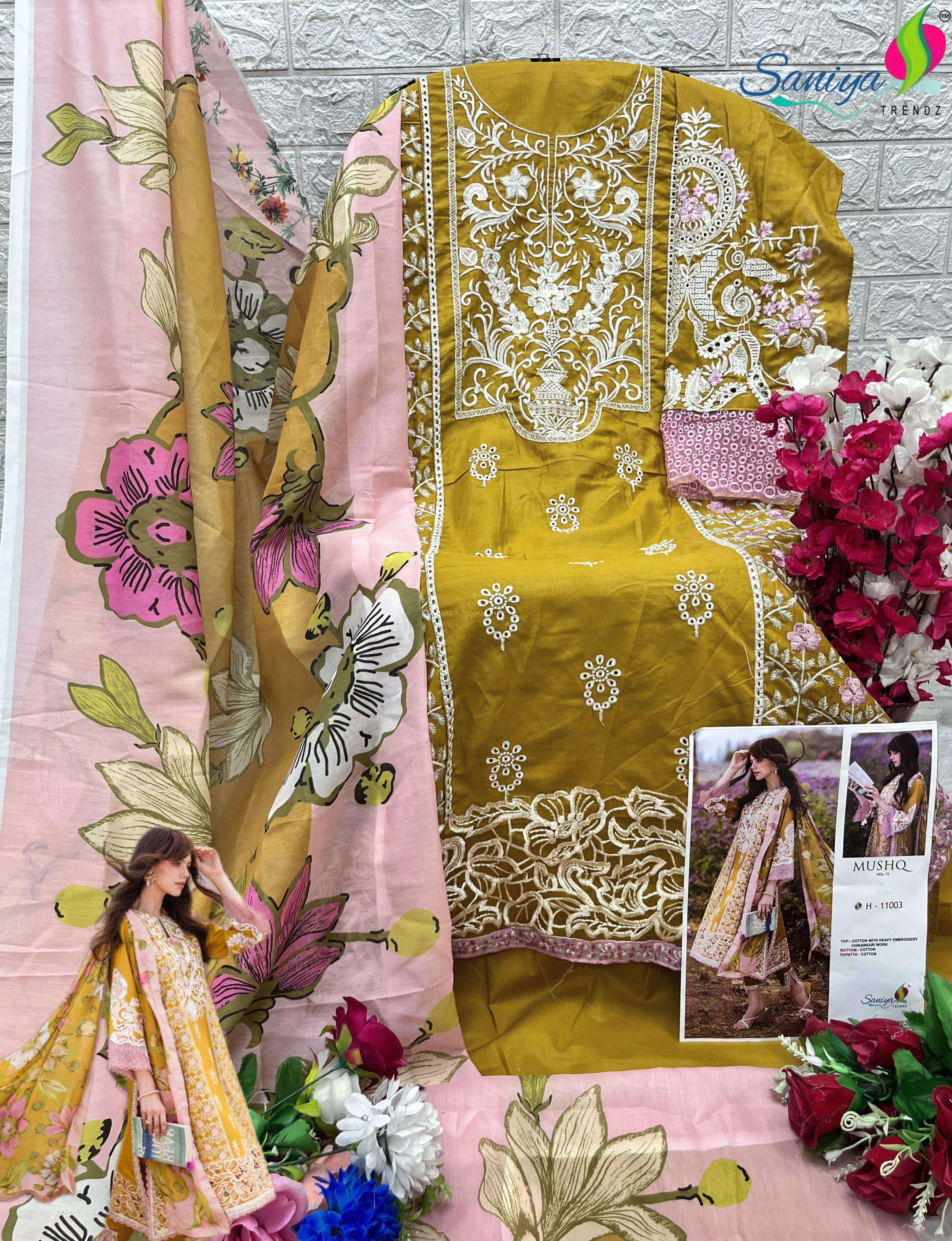 SANIYA TRENDZ MUSHQ VOL 11 COTTON CHIKANKARI DESIGNER SUIT